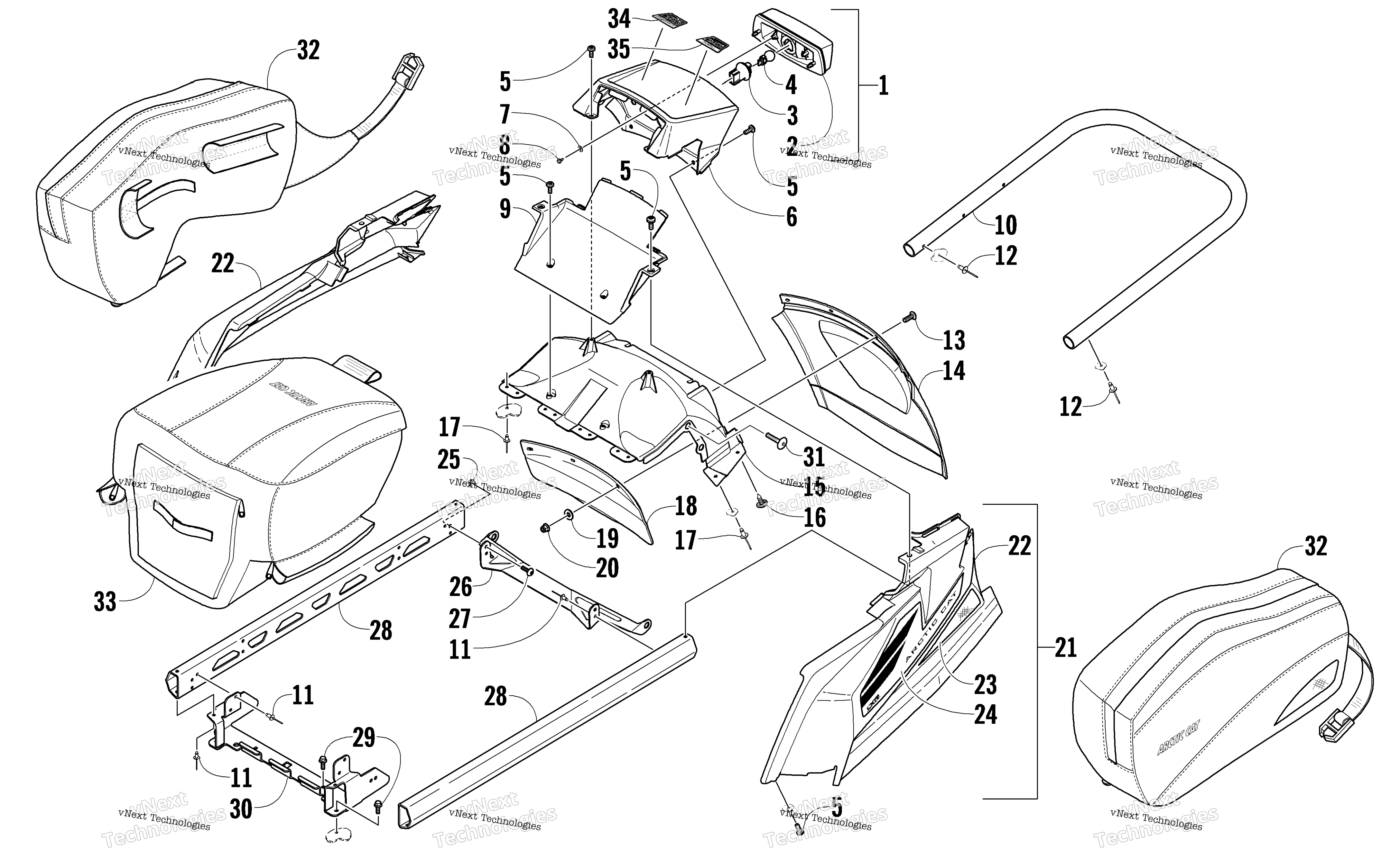 задний Bumper, полка Rail, Snowflap, и Taillight узел