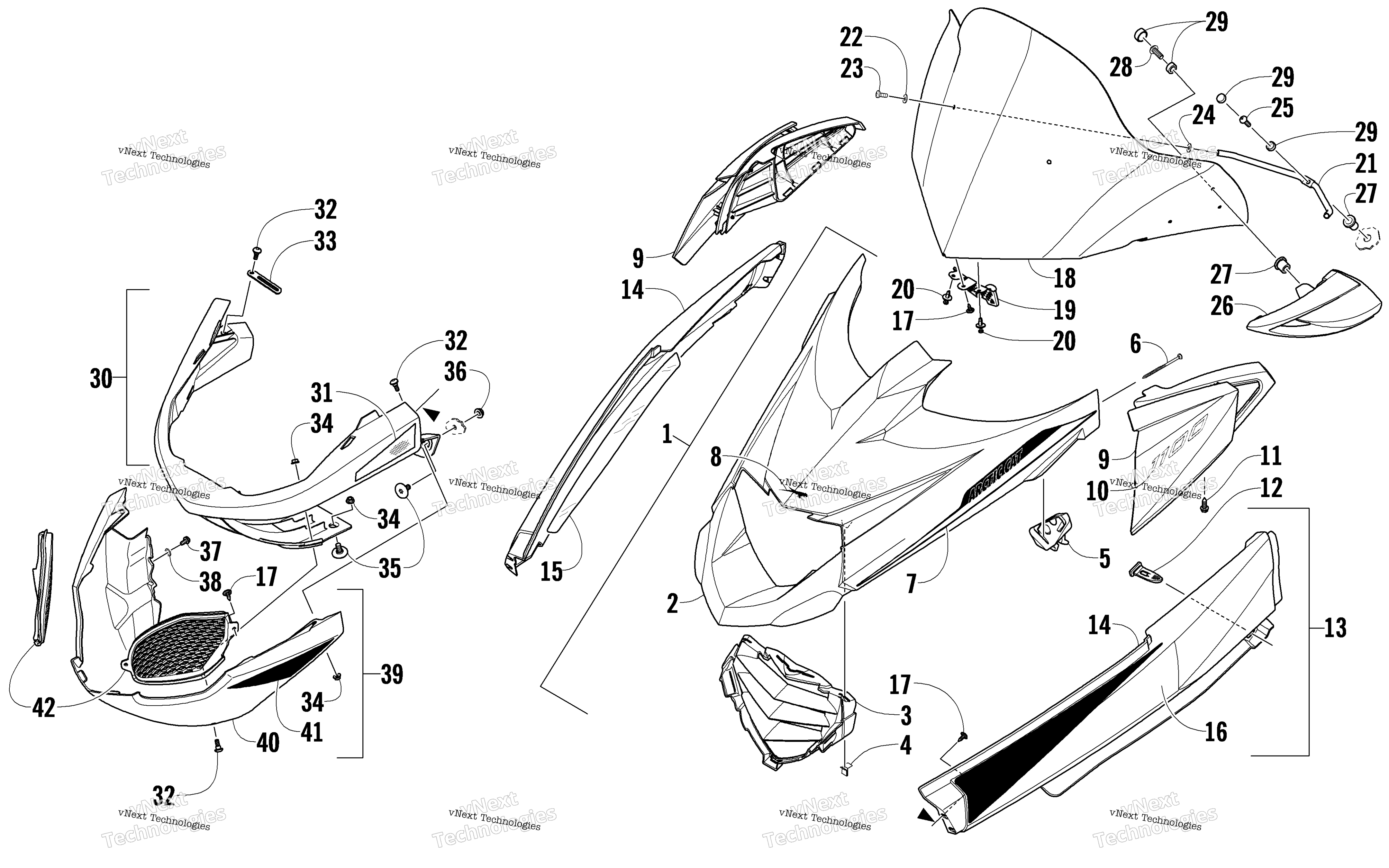Hood, Windshield, и передний Bumper узел