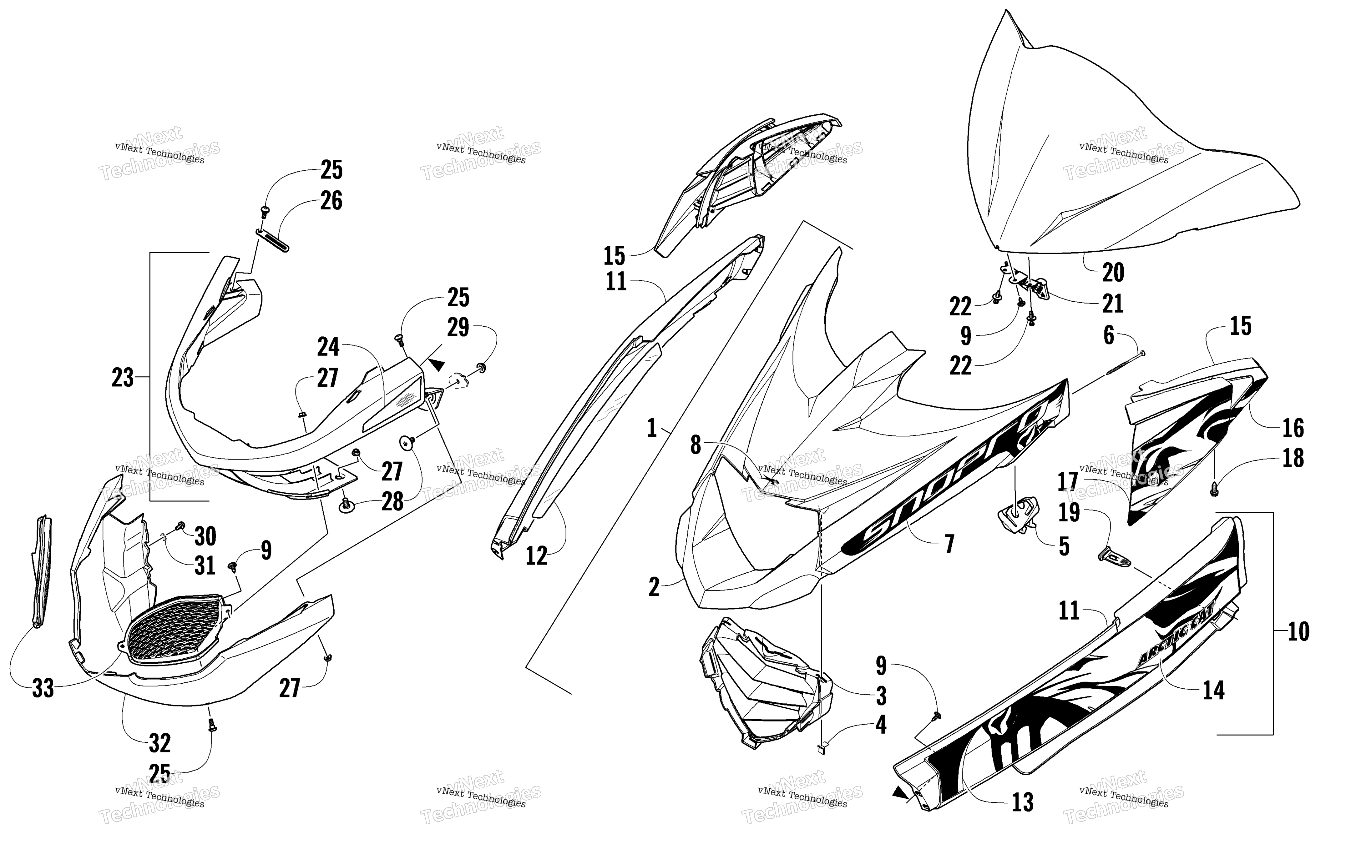 Hood, Windshield, и передний Bumper узел