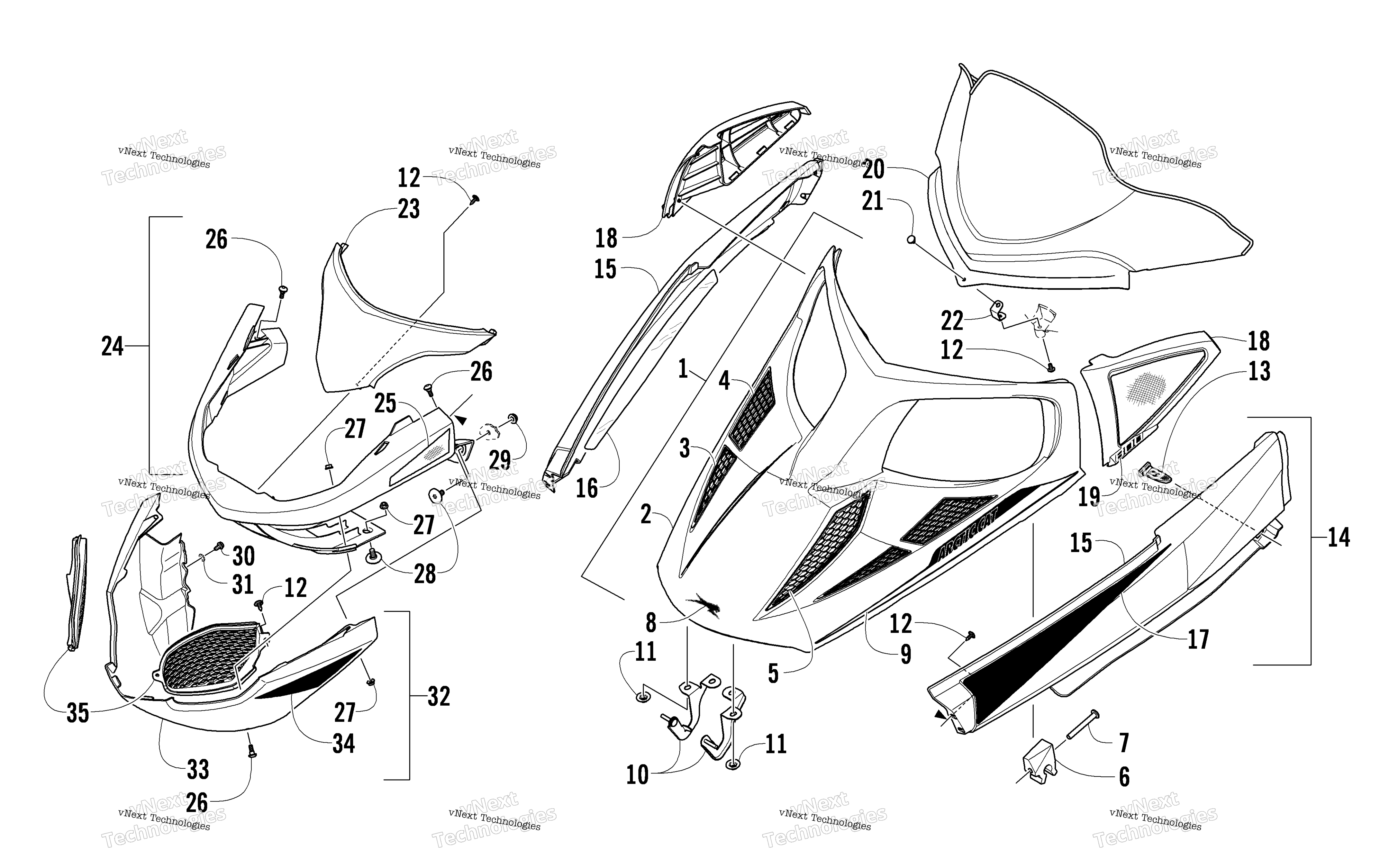 Hood, Windshield, и передний Bumper узел