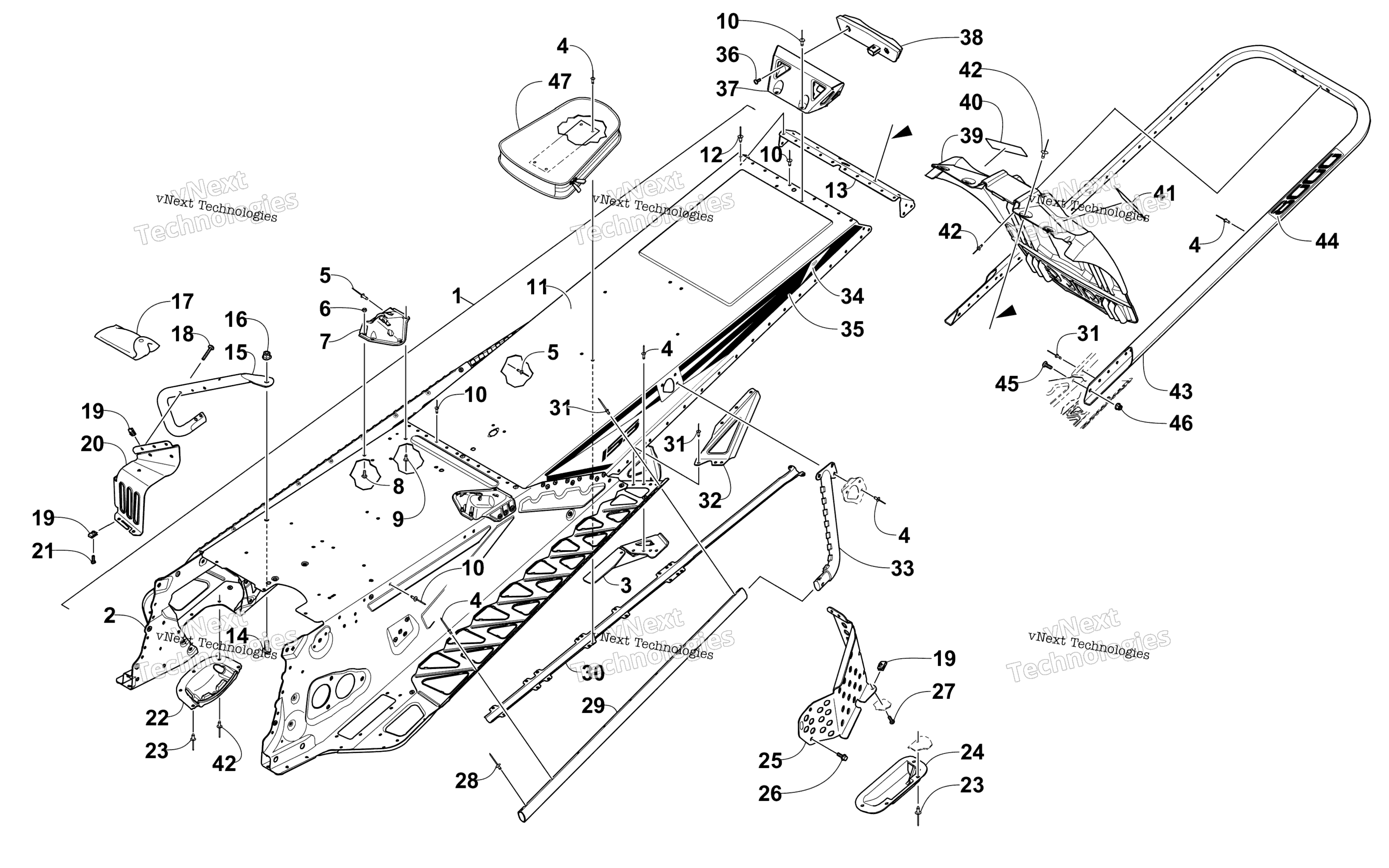 Tunnel, задний Bumper, и Snowflap узел