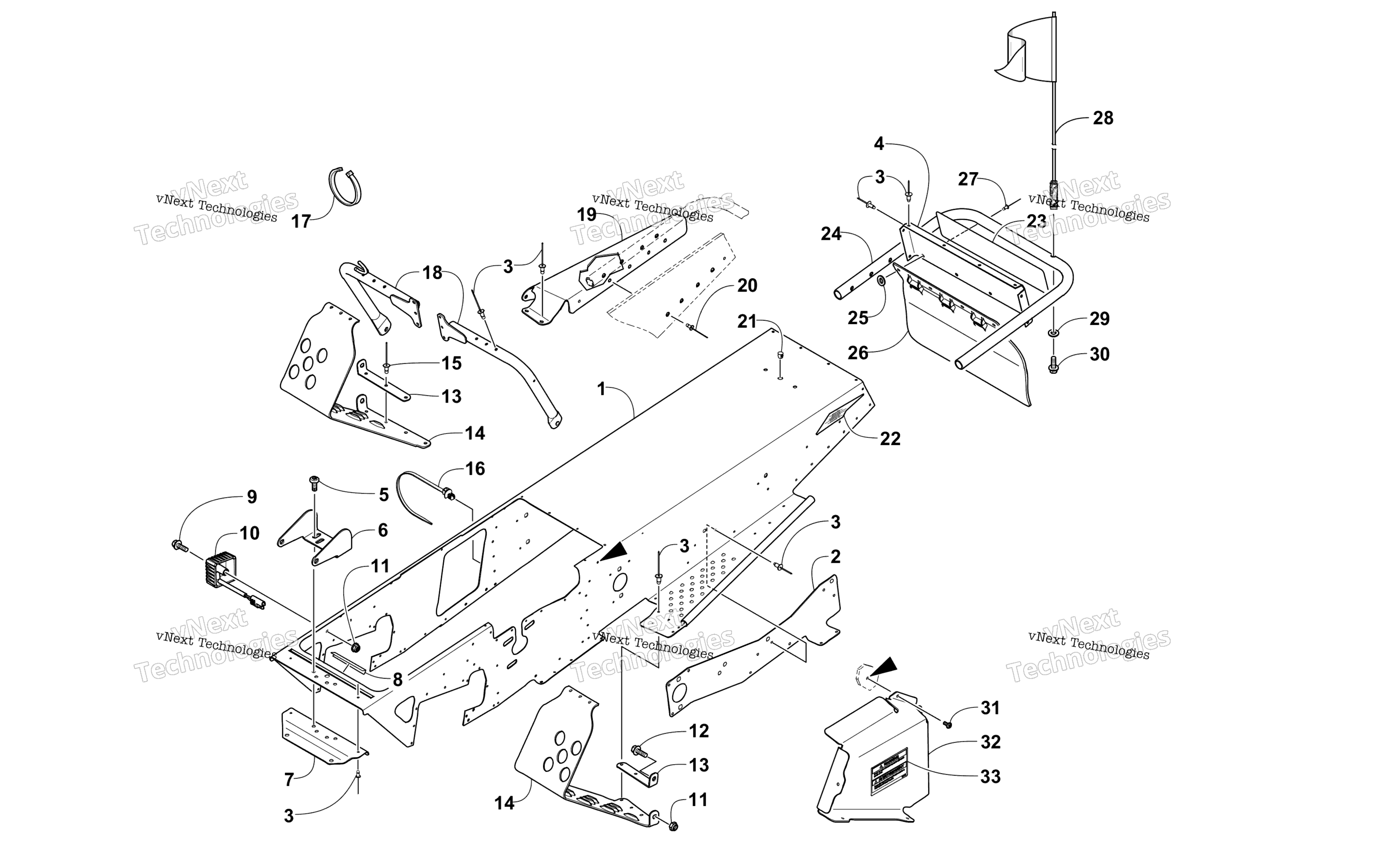 Chassis, Footrest, и задний Bumper узел