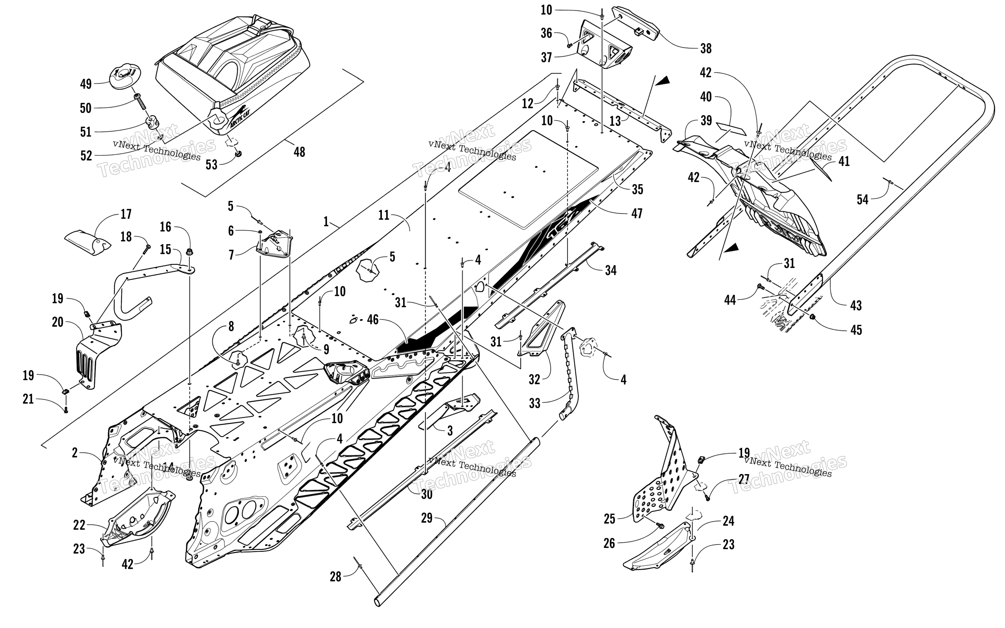Tunnel, задний Bumper, и Snowflap узел