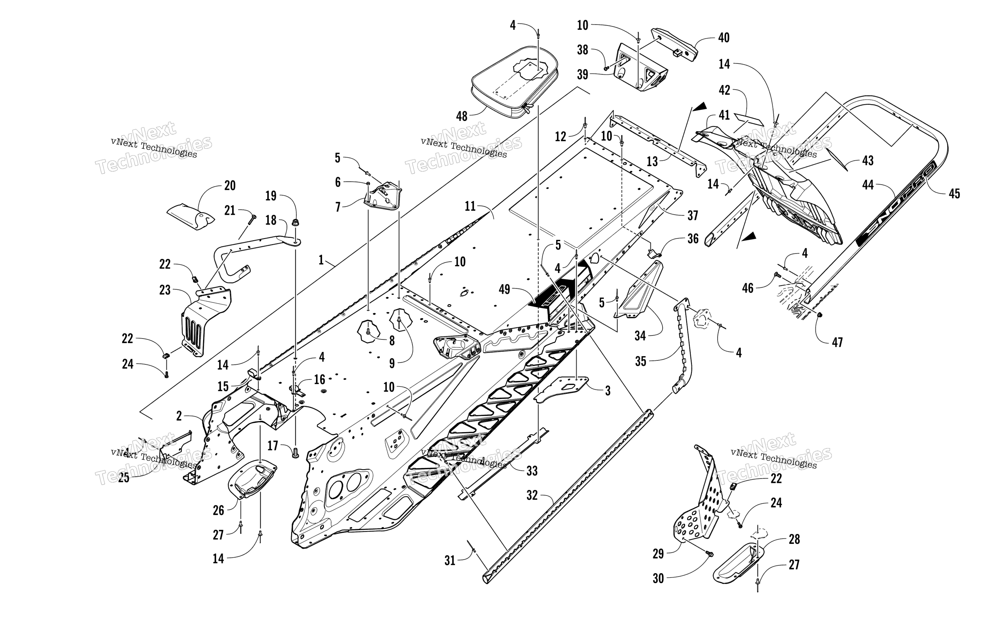 Tunnel, задний Bumper, и Snowflap узел