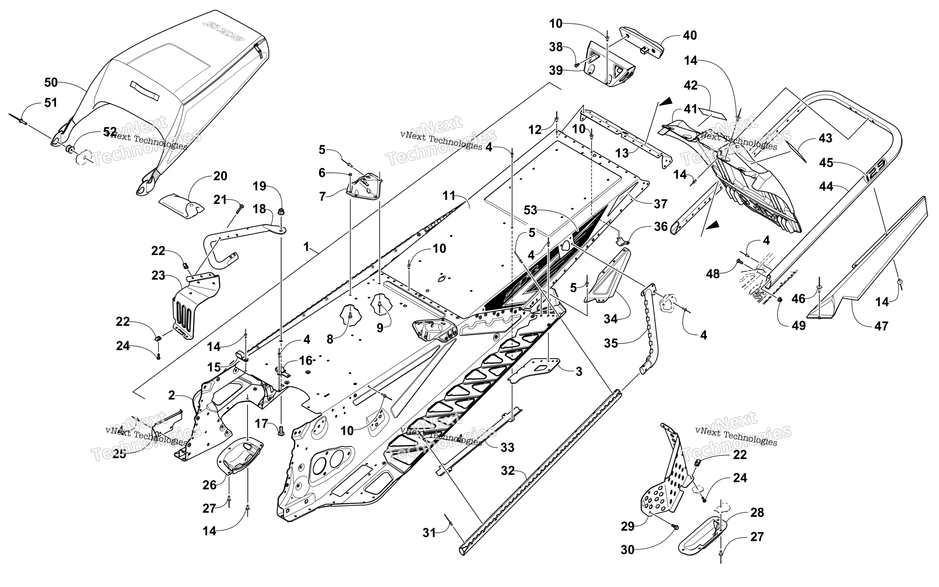 Tunnel, задний Bumper, и Snowflap узел