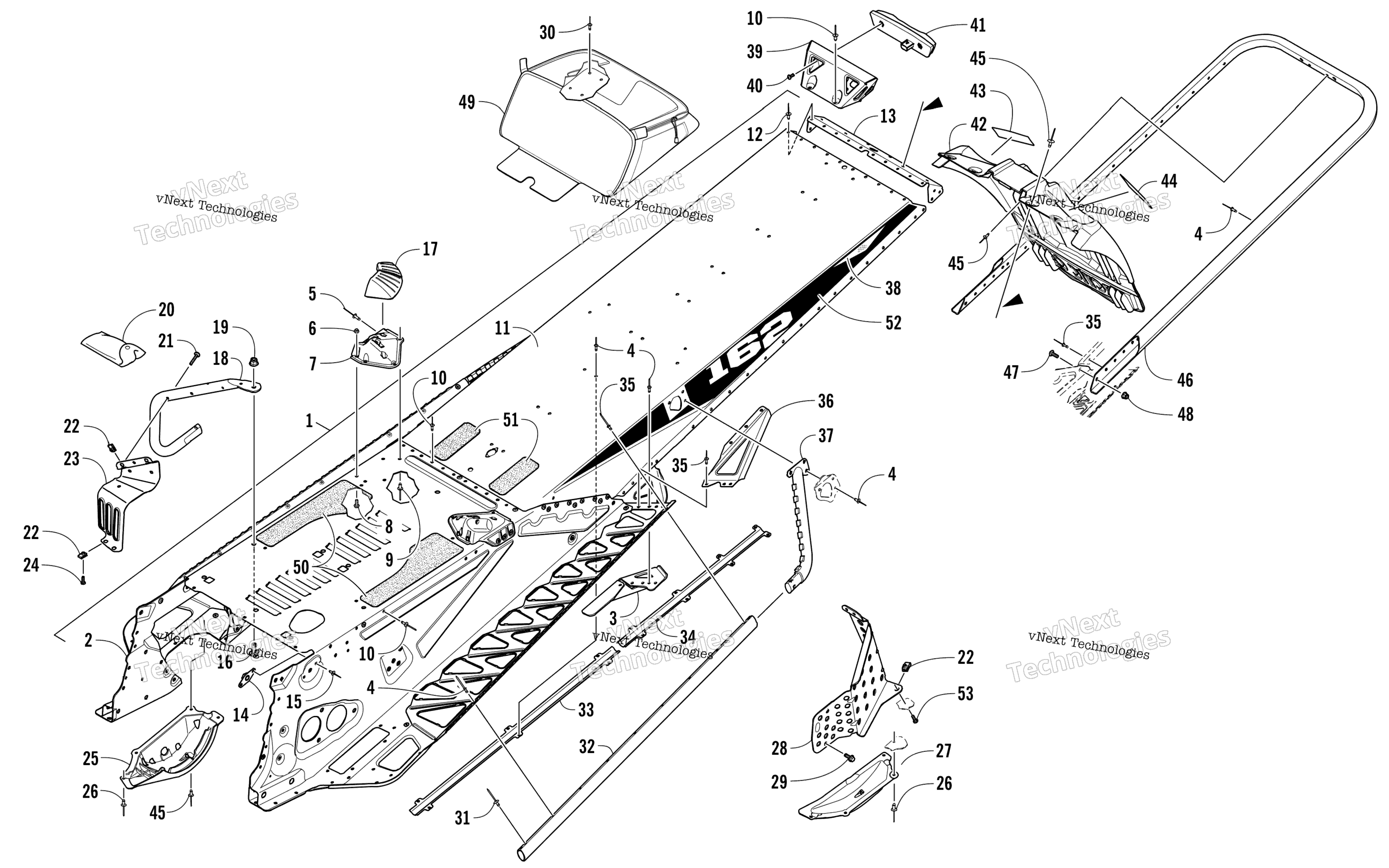 Tunnel, задний Bumper, и Snowflap узел