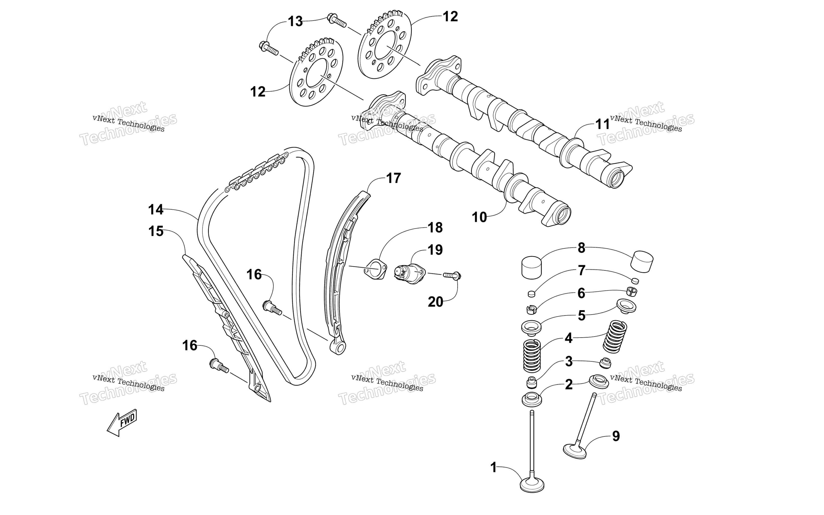 Camshaft, Chain, и клапан узел