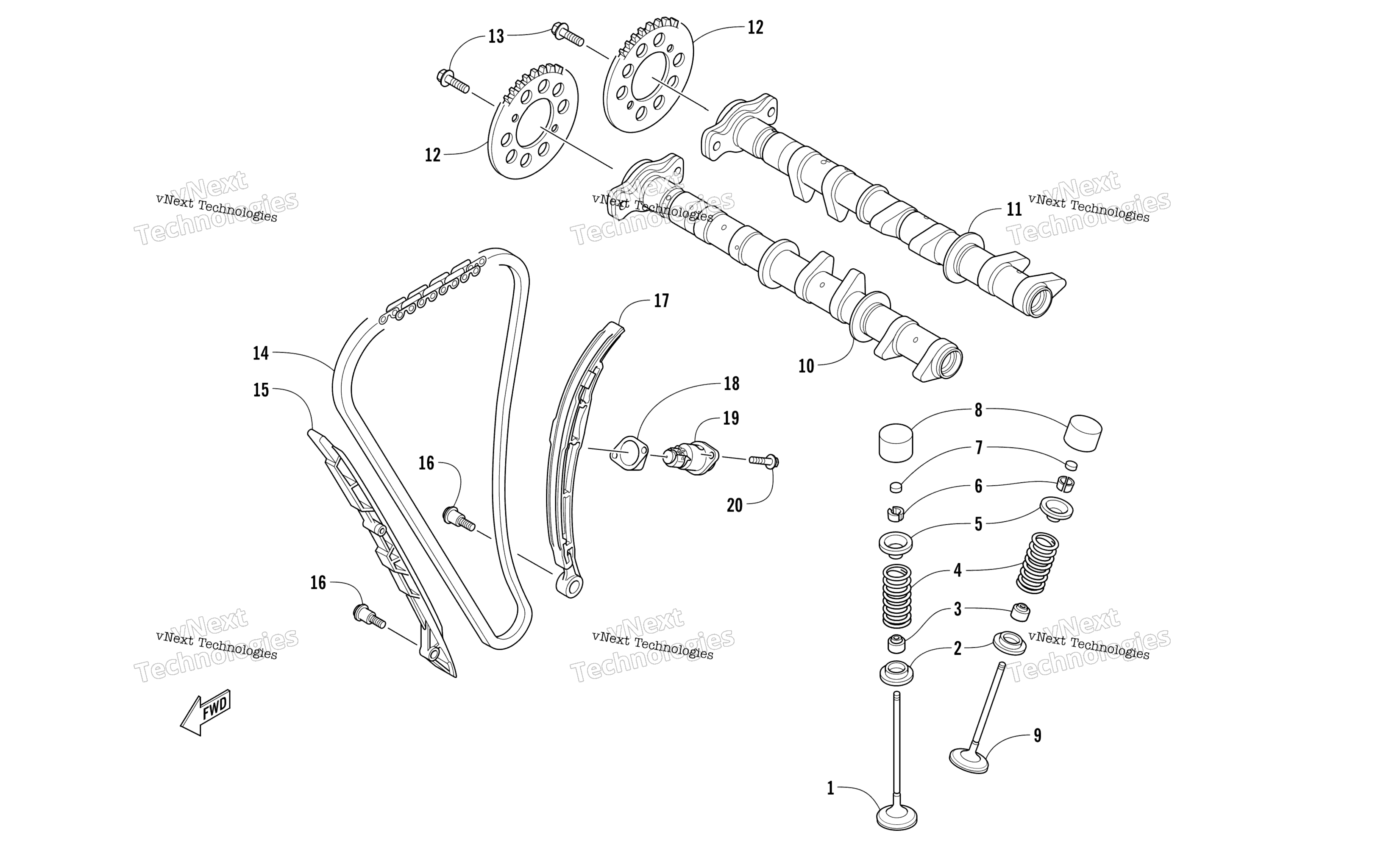 Camshaft, Chain, и клапан узел