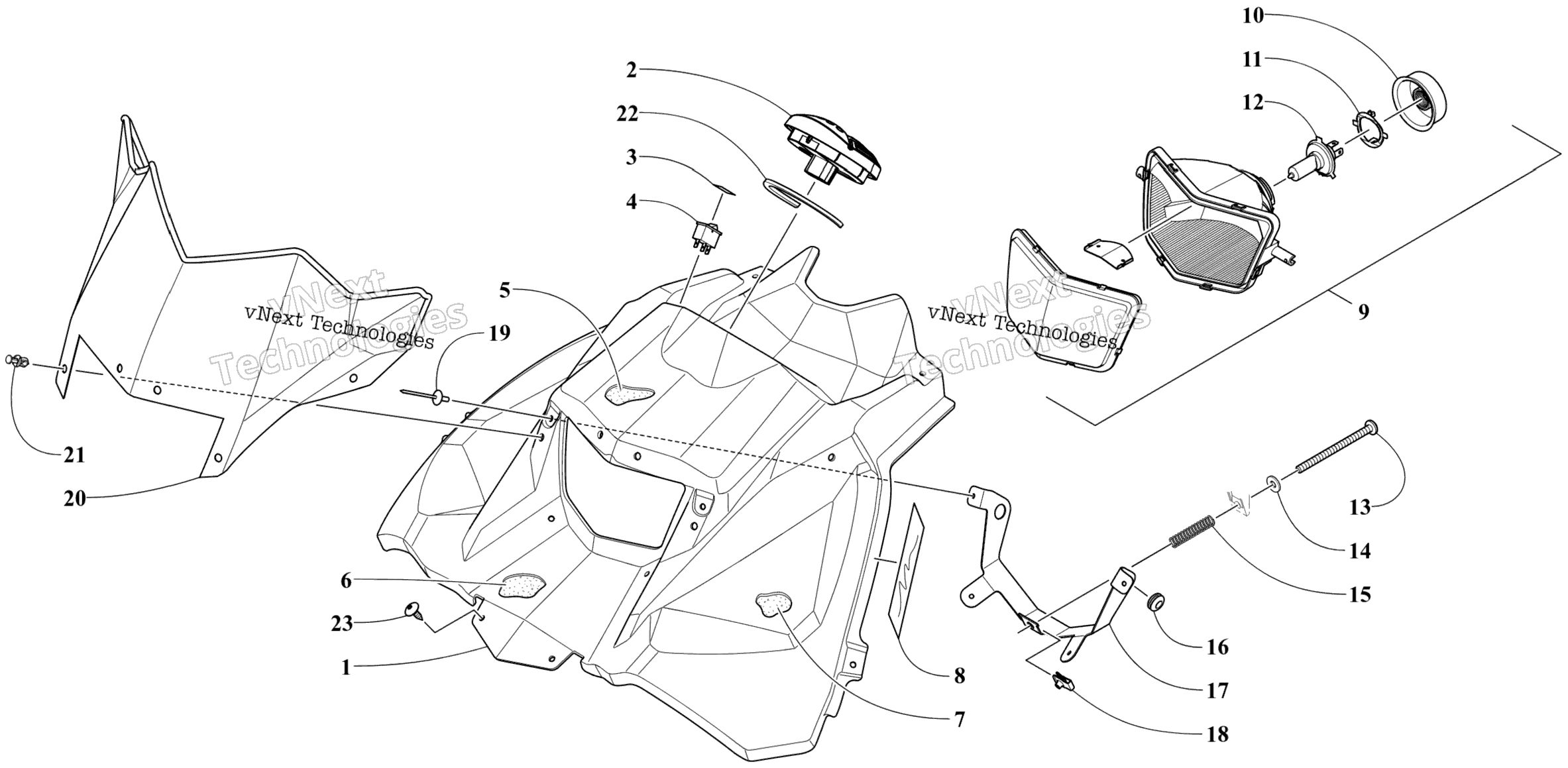 Hood, Windshield, и Instruments Assemblies