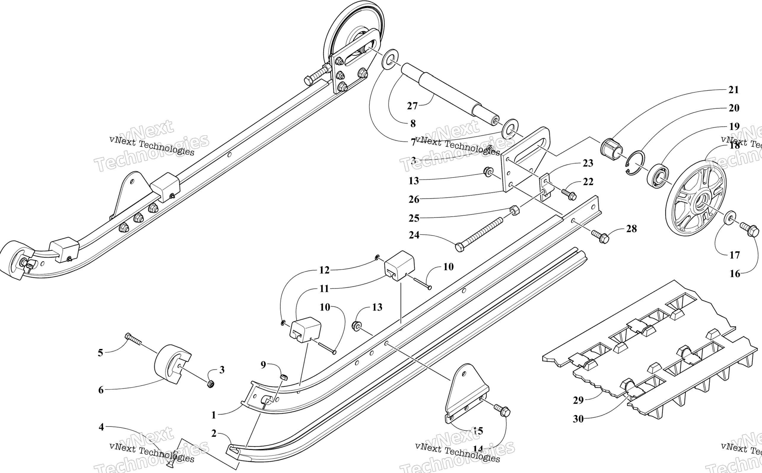 Slide Rail, Idler Wheels, и Track узел