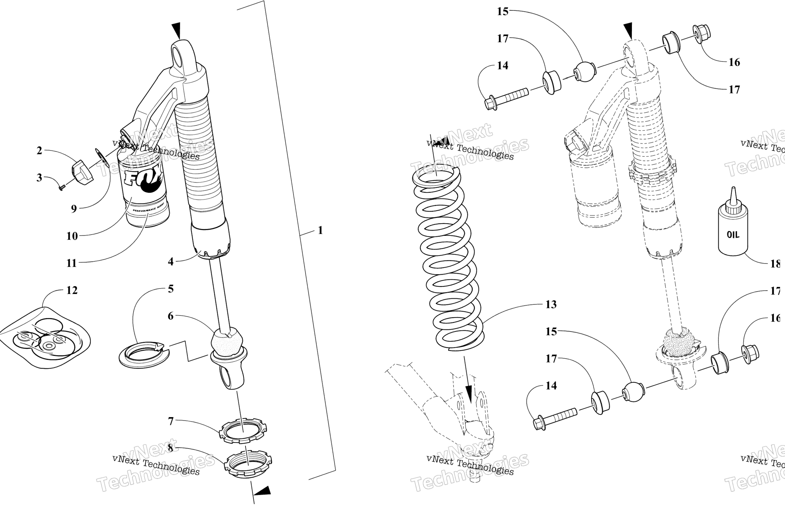 Передняя часть Suspension Shock Absorber Assembly