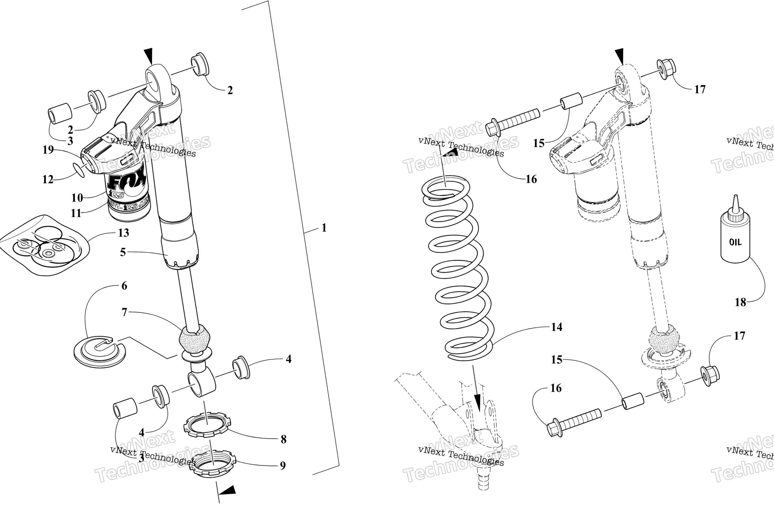 Передняя часть Suspension Shock Absorber Assembly