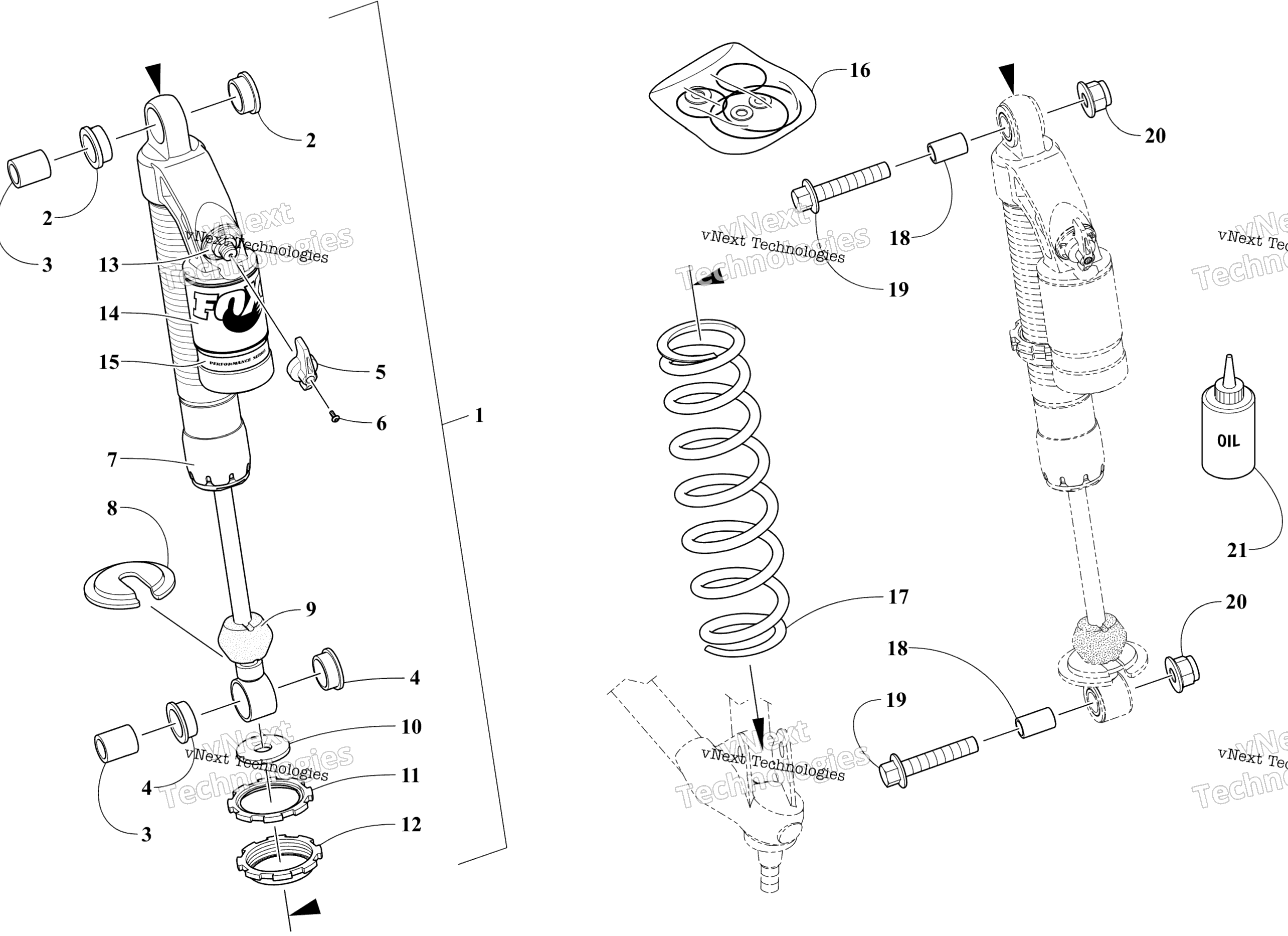 Передняя часть Suspension Shock Absorber Assembly