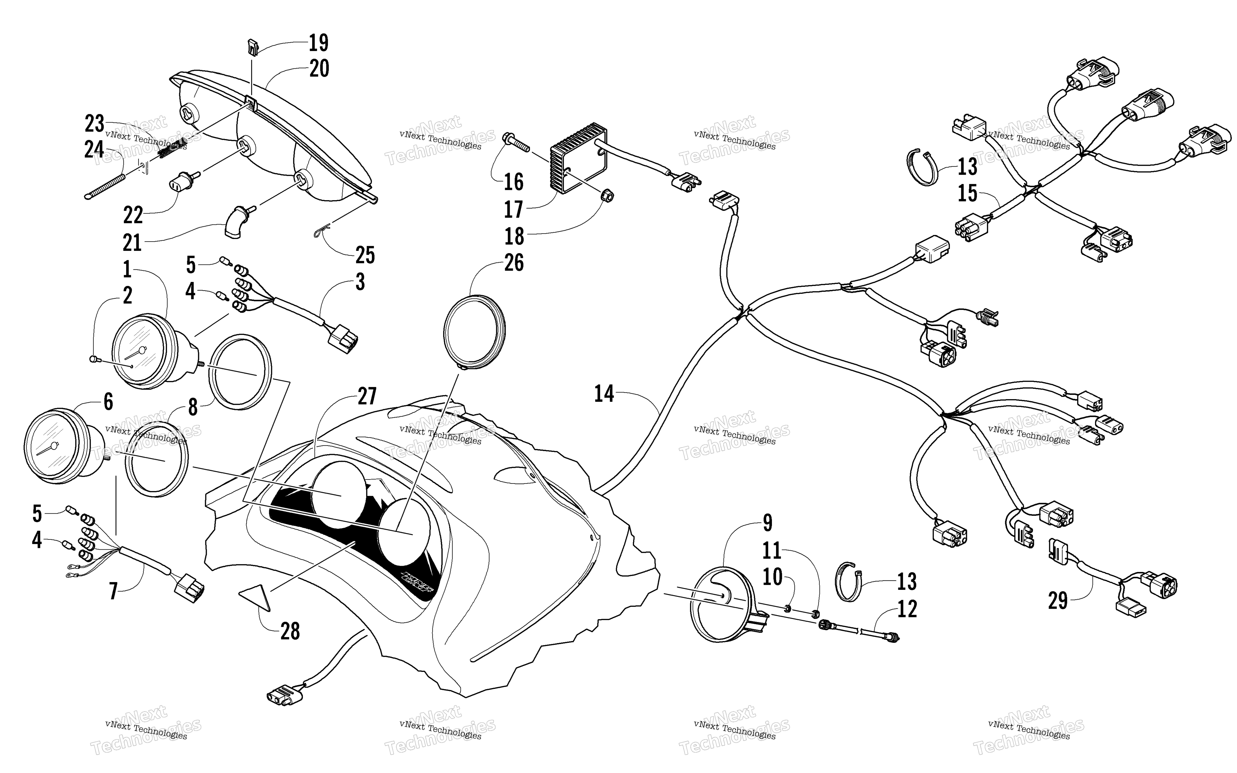 Headlight, Instruments, и Wiring Assemblies