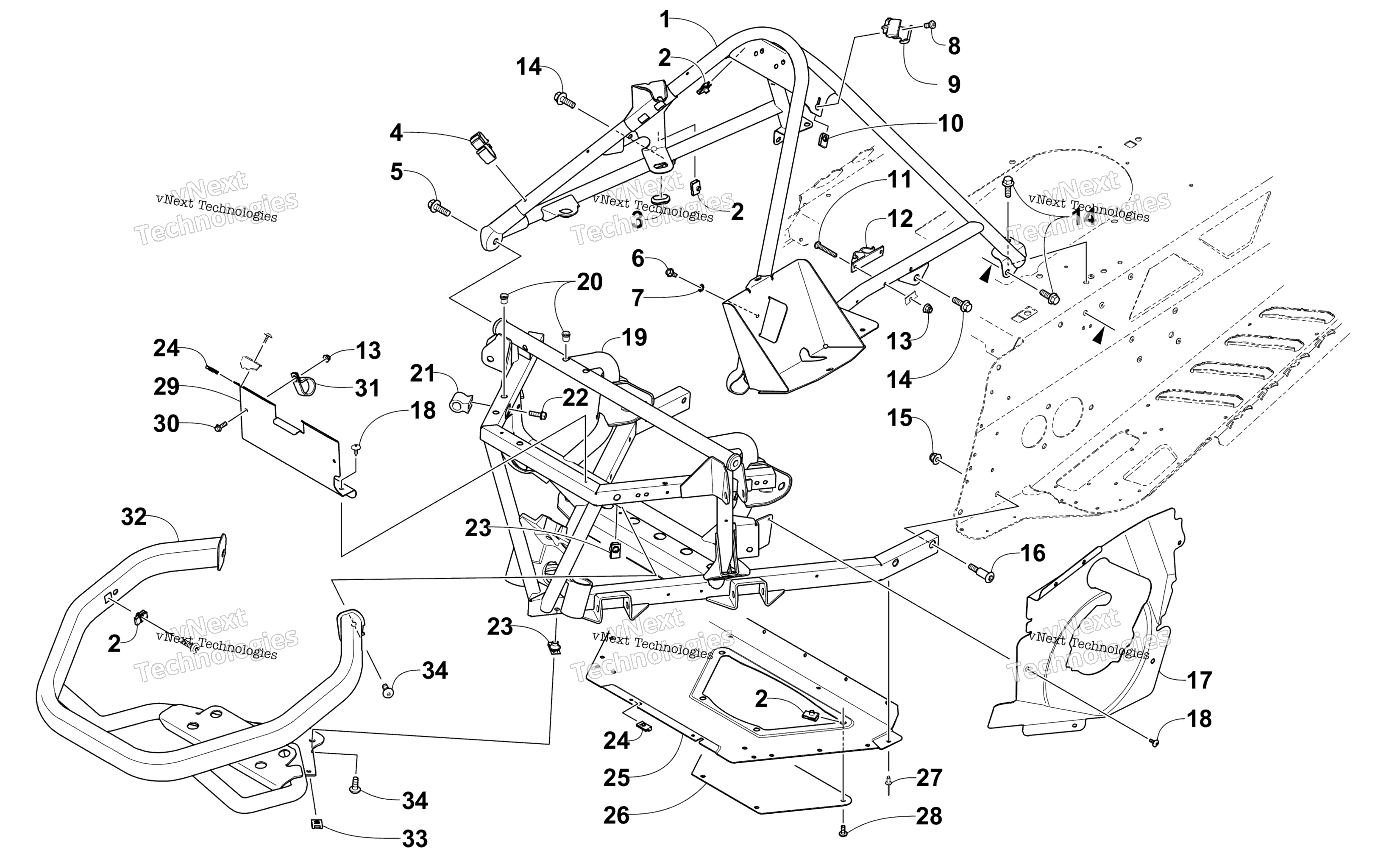 Передняя часть Bumper, Frame, And Steering Support Assembly