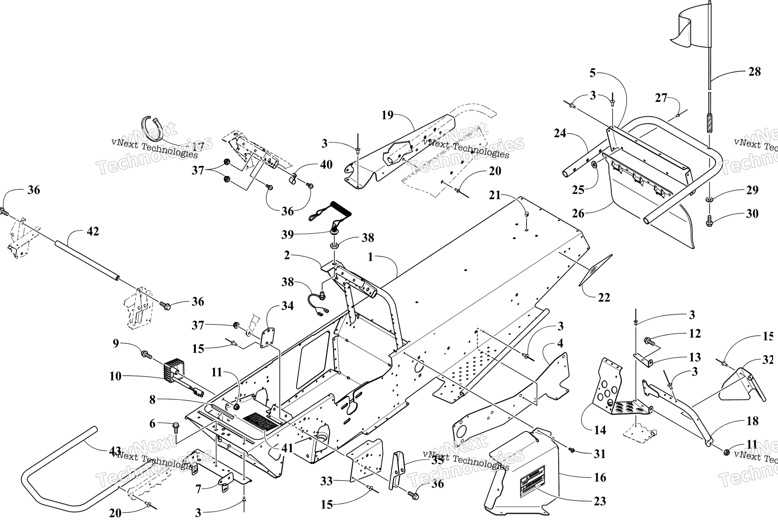 Chassis, Footrest, и задний Bumper узел
