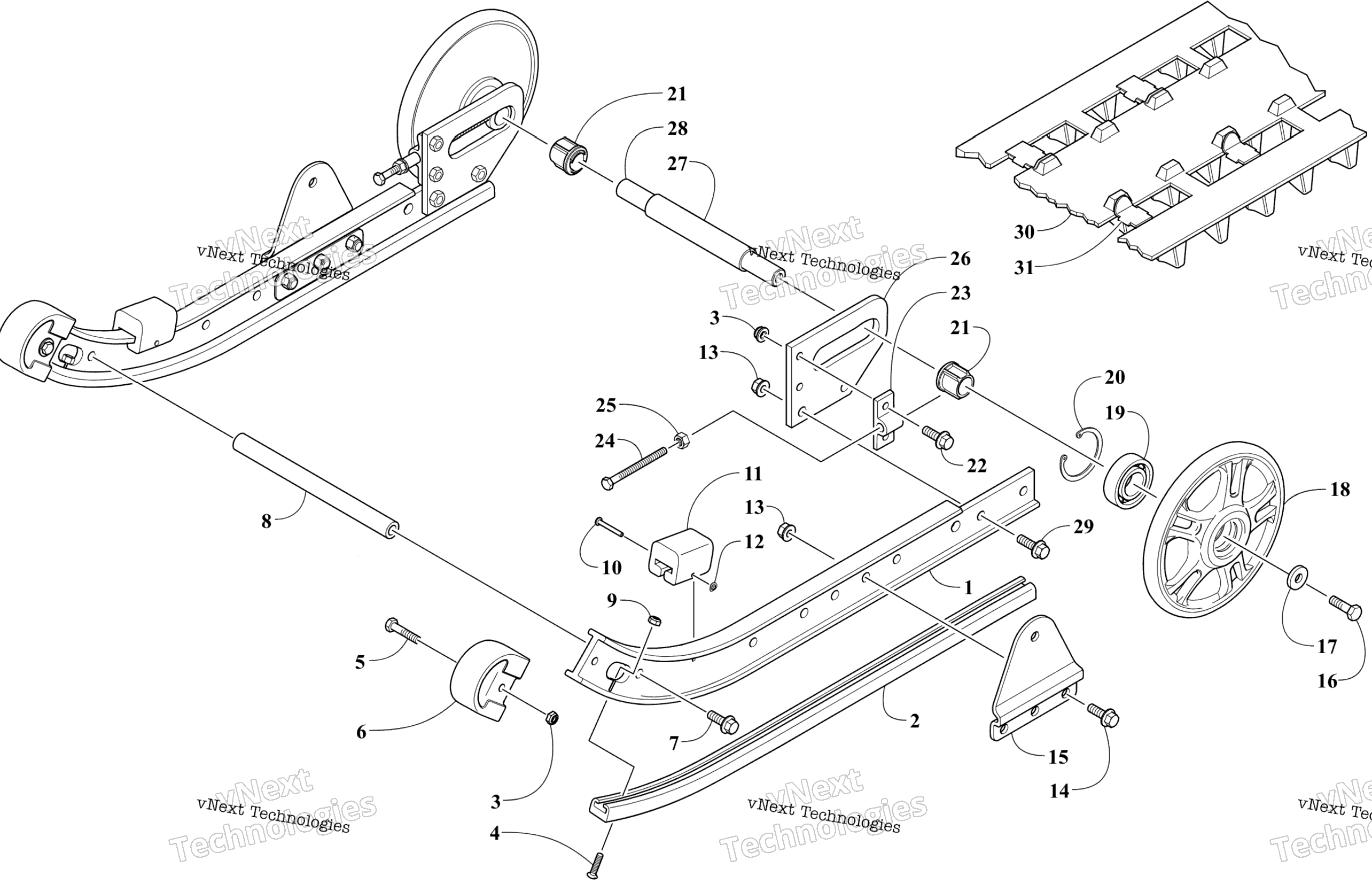 Slide Rail, Idler Wheels, и Track узел