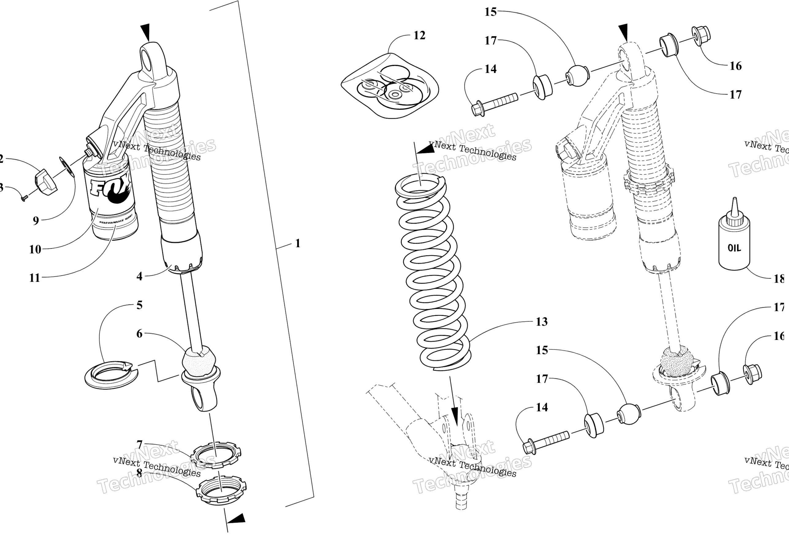 Передняя часть Suspension Shock Absorber Assembly
