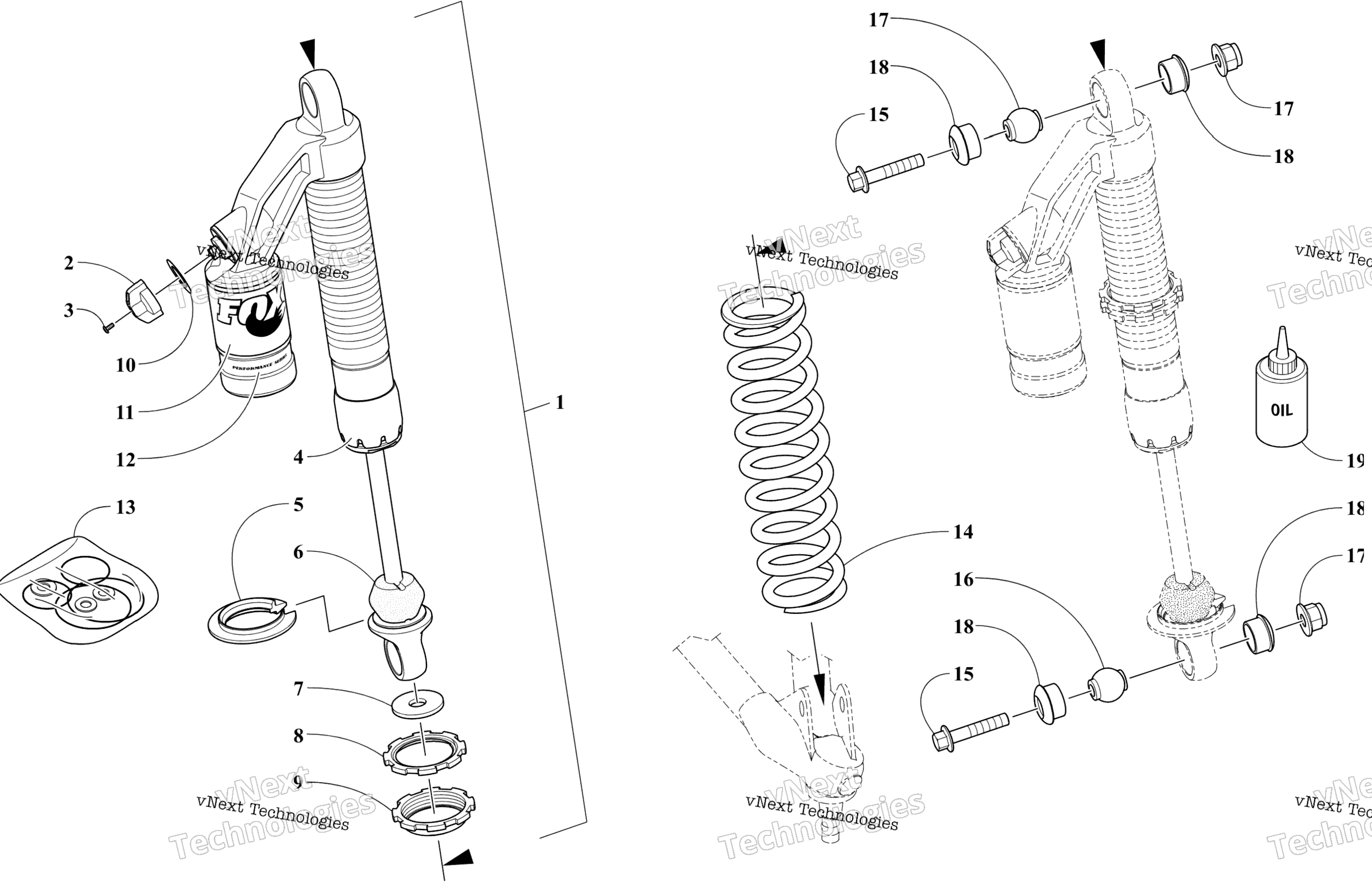 Передняя часть Suspension Shock Absorber Assembly