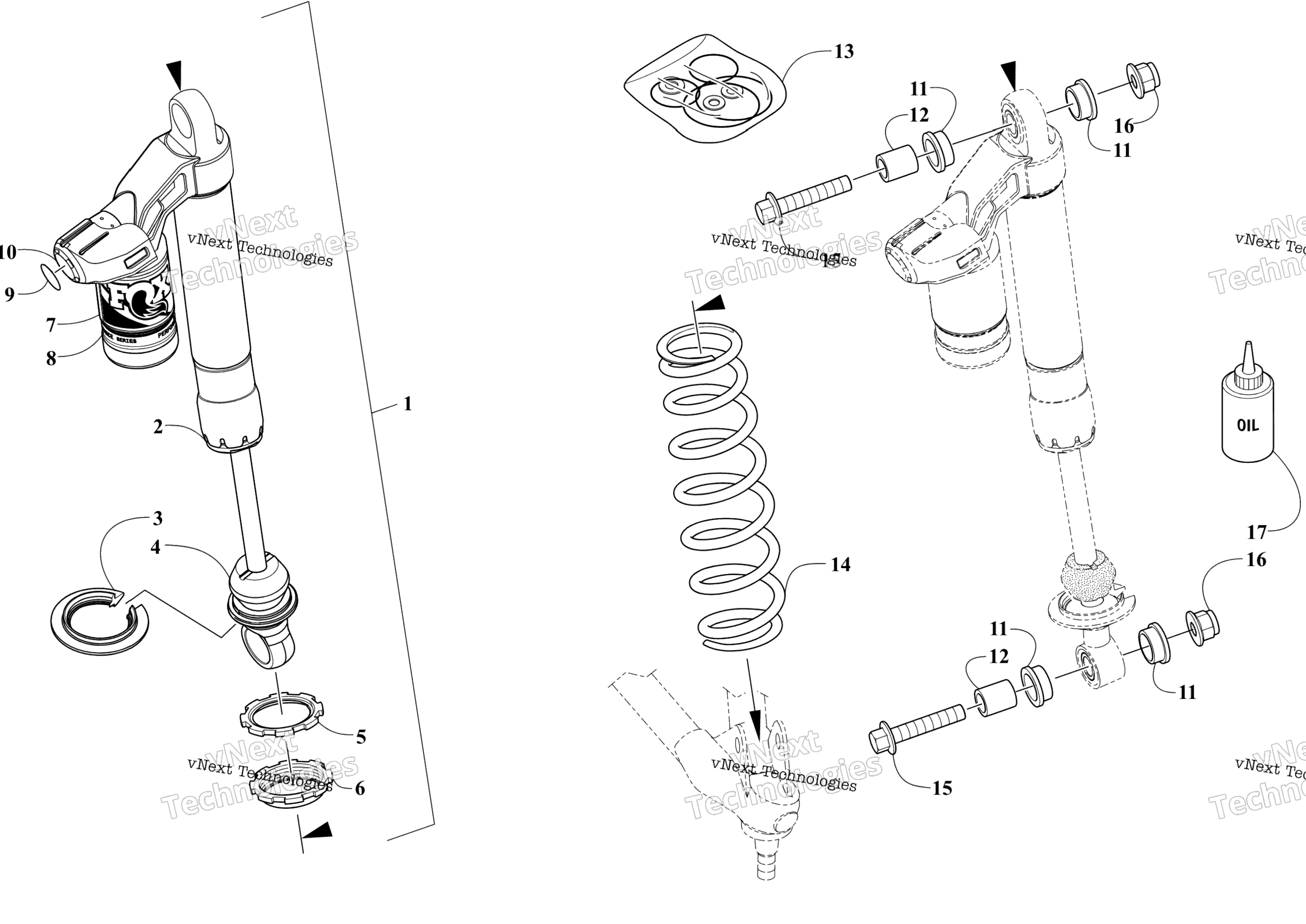 Передняя часть Suspension Shock Absorber Assembly