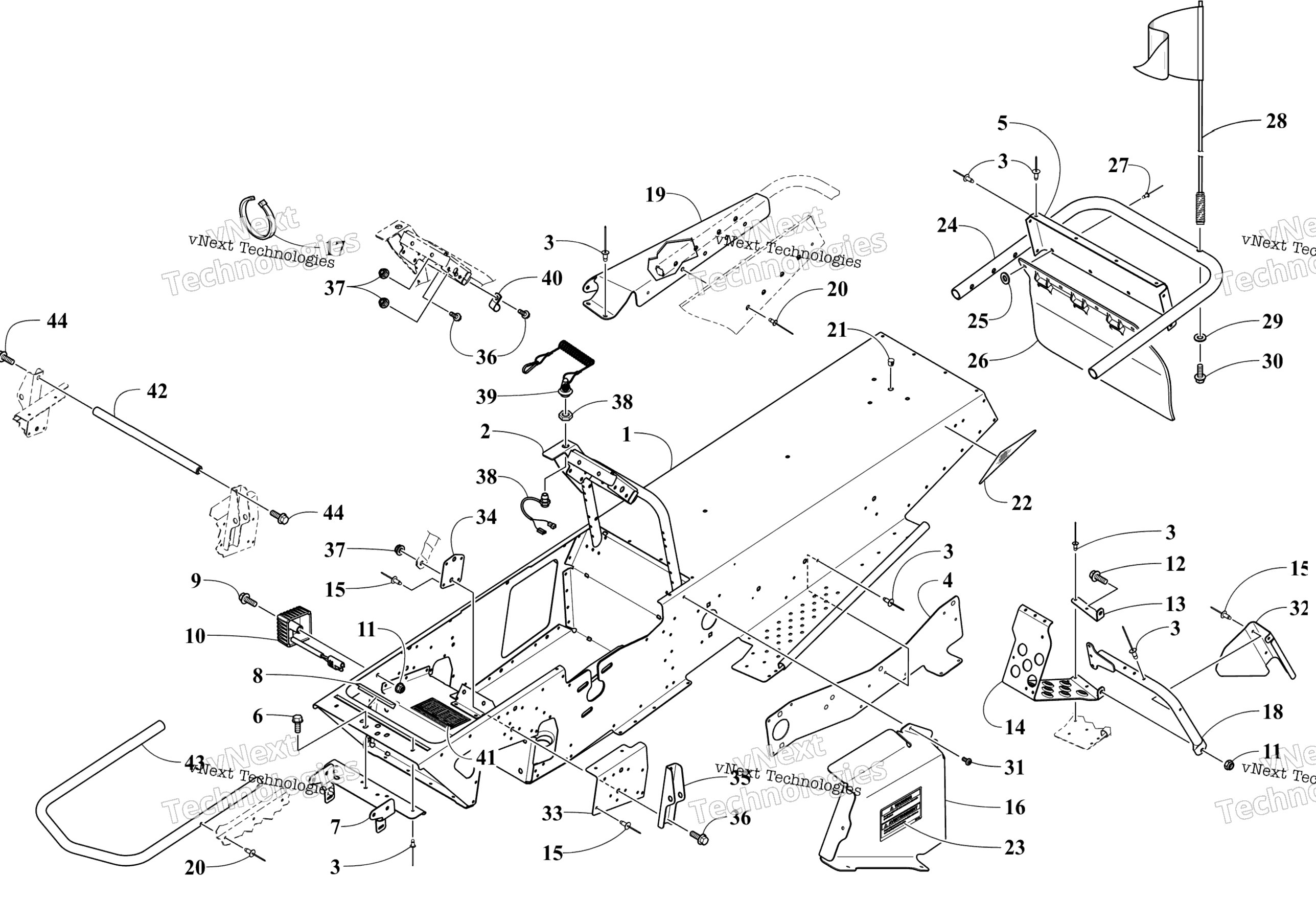 Chassis, Footrest, и задний Bumper узел