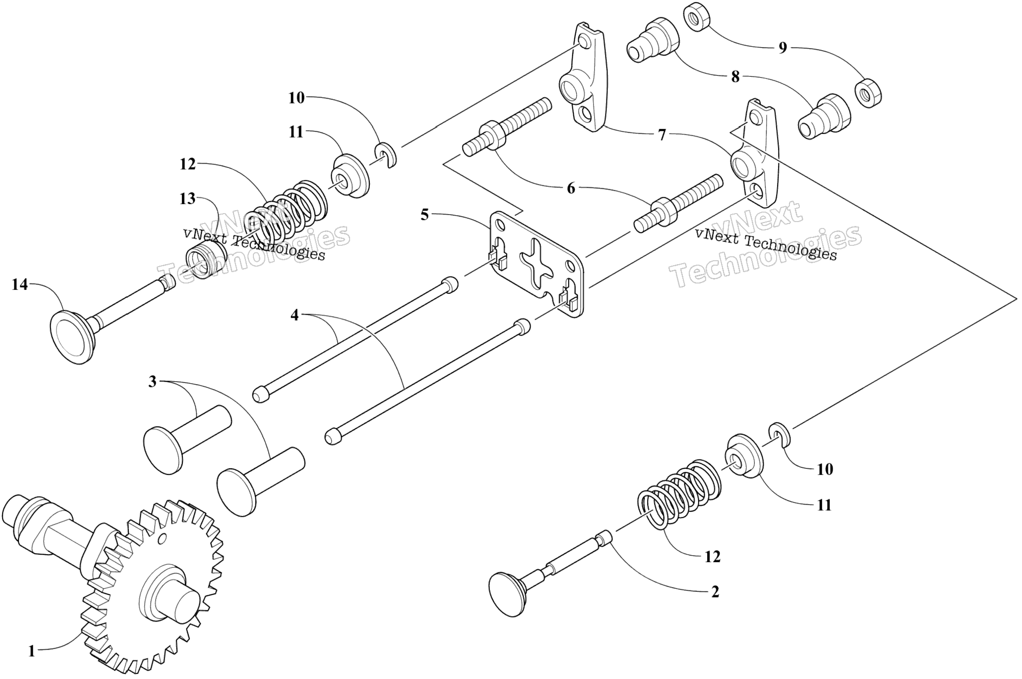 Camshaft и клапан узел