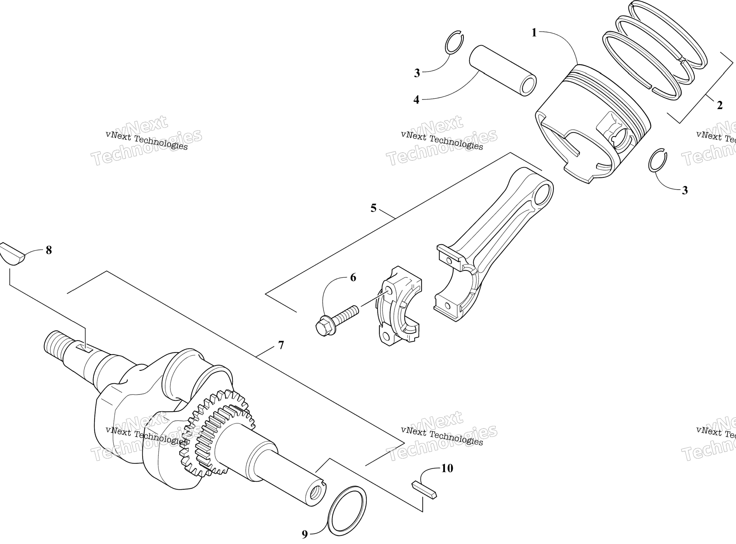 Узел поршня и коленвала