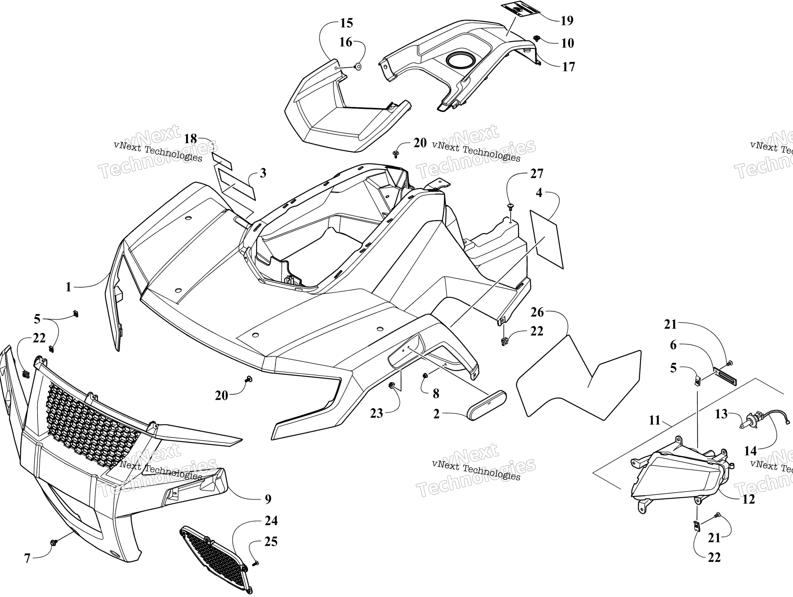 Передняя часть Body And Headlight Assembly
