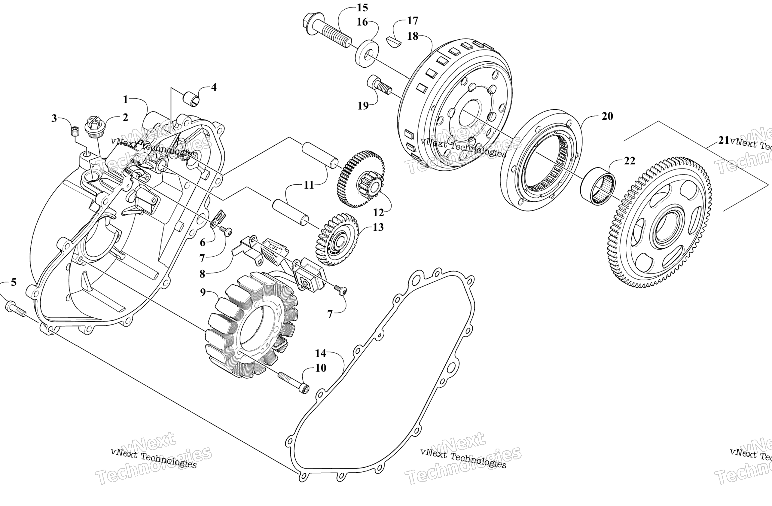 Stator, маховик и Starter передача Assemblies