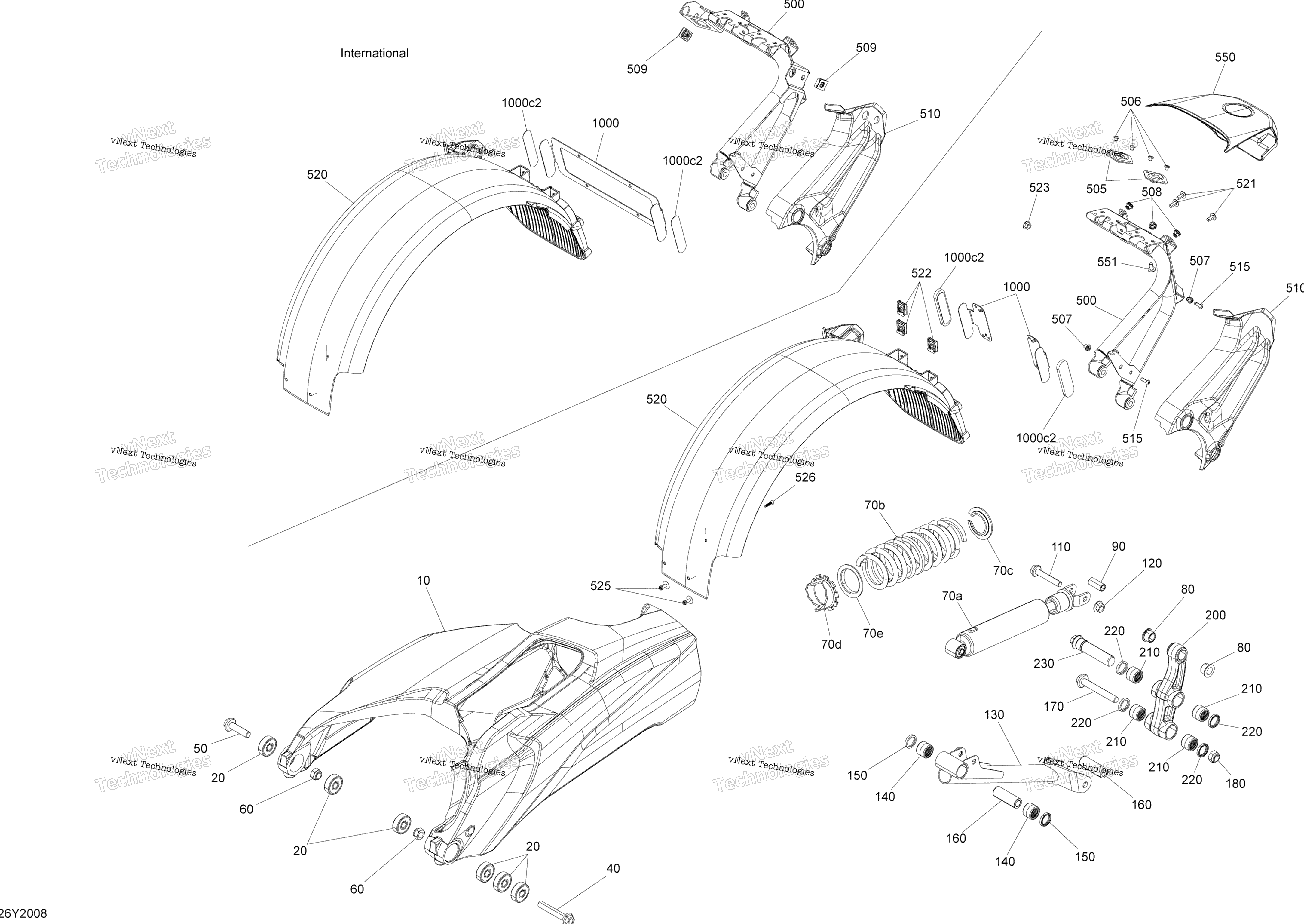 Подвеска, задняя - Std - Swing Arm - Shock - Fender