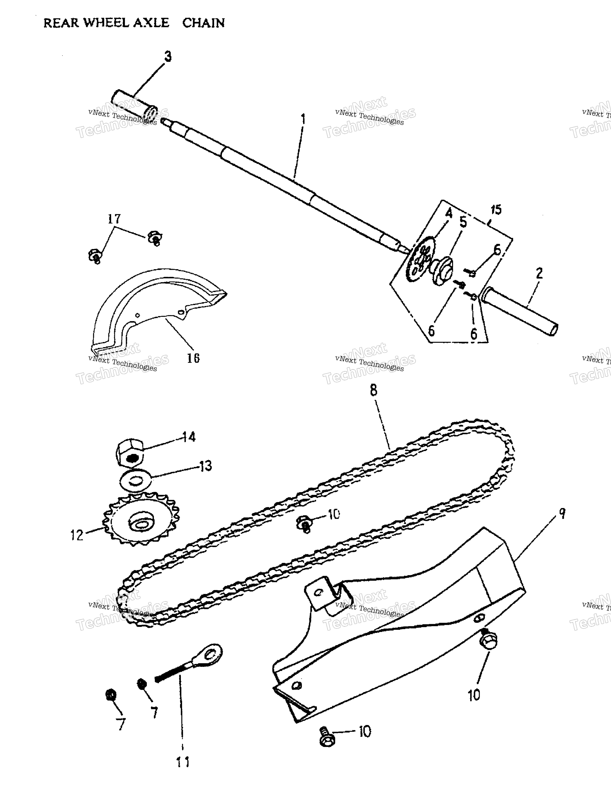 Заднее колесо Axle, Chain 166A-22