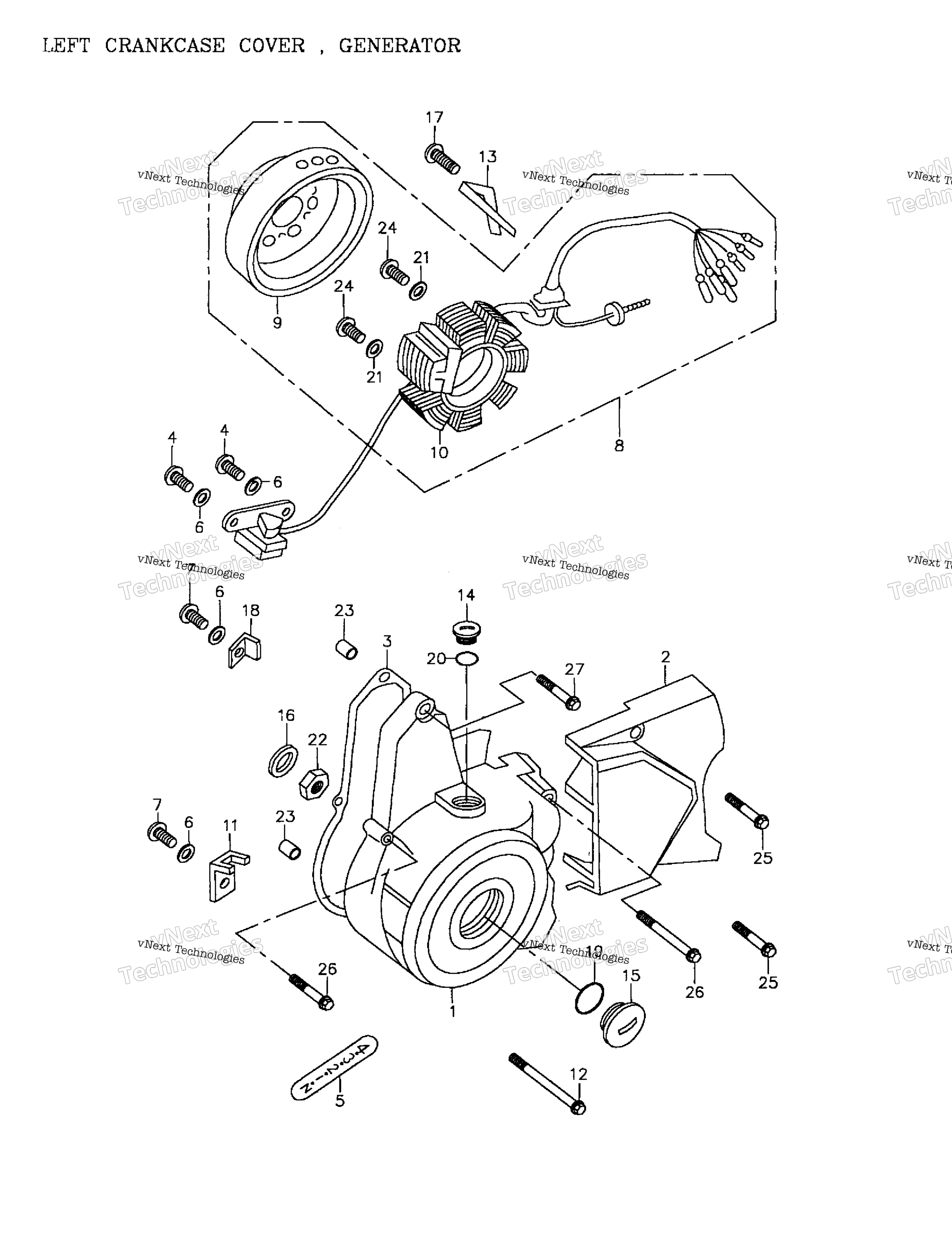 Left Crankcase Cover, Generator 172A 07