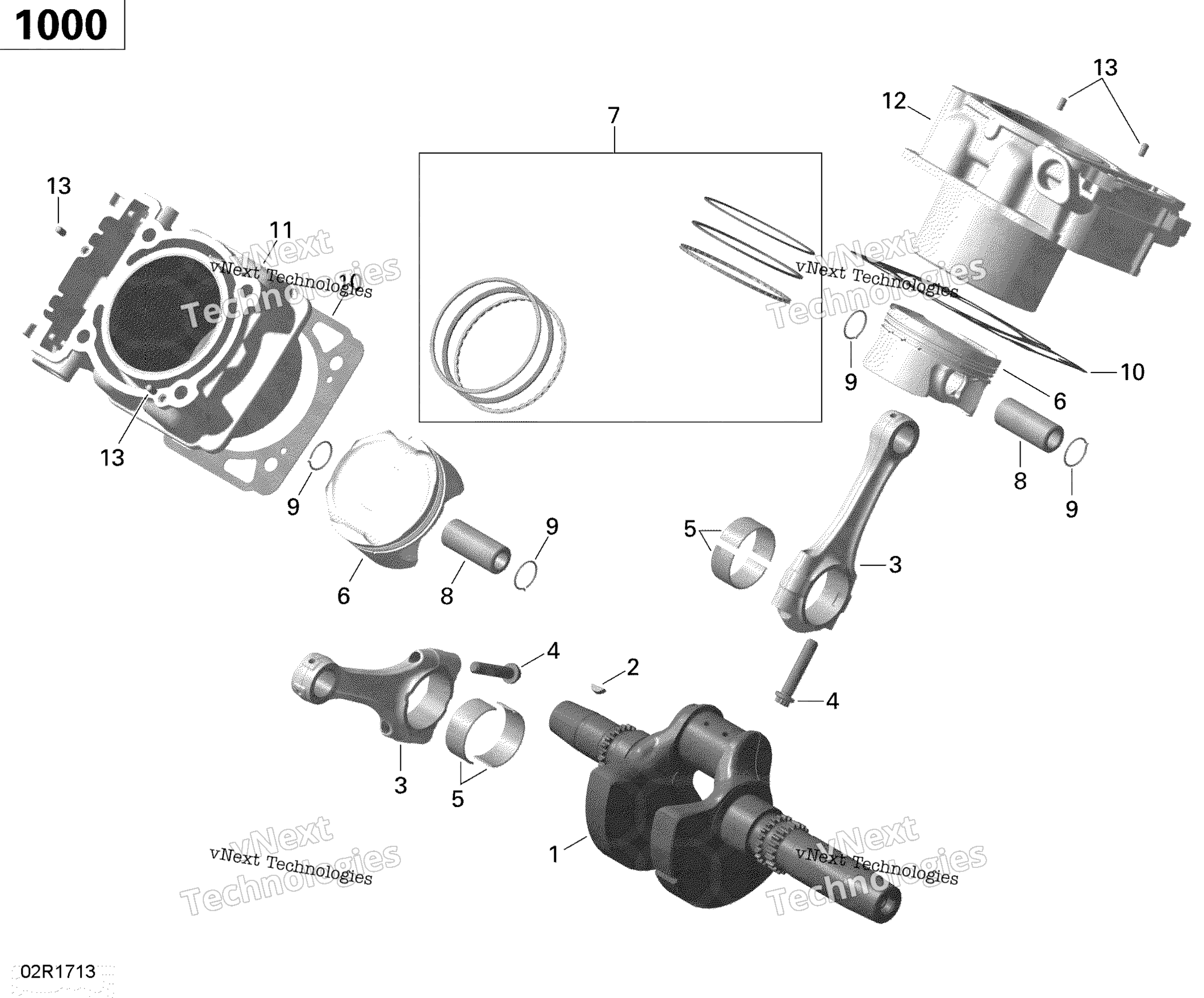 Crankshaft, поршень и цилиндр 1000R Efi