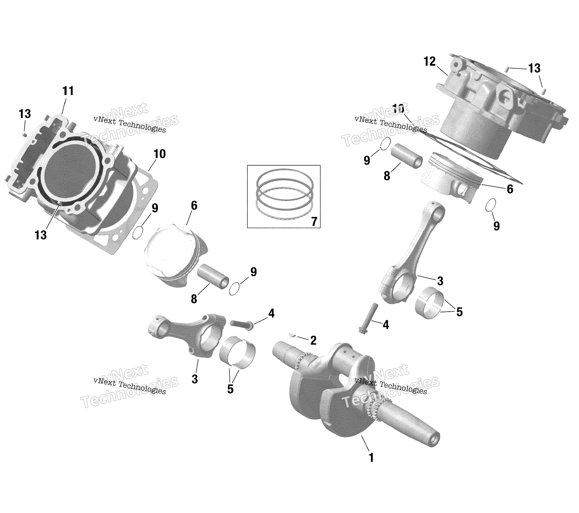 Rotax Crankshaft, Pistons и цилиндр