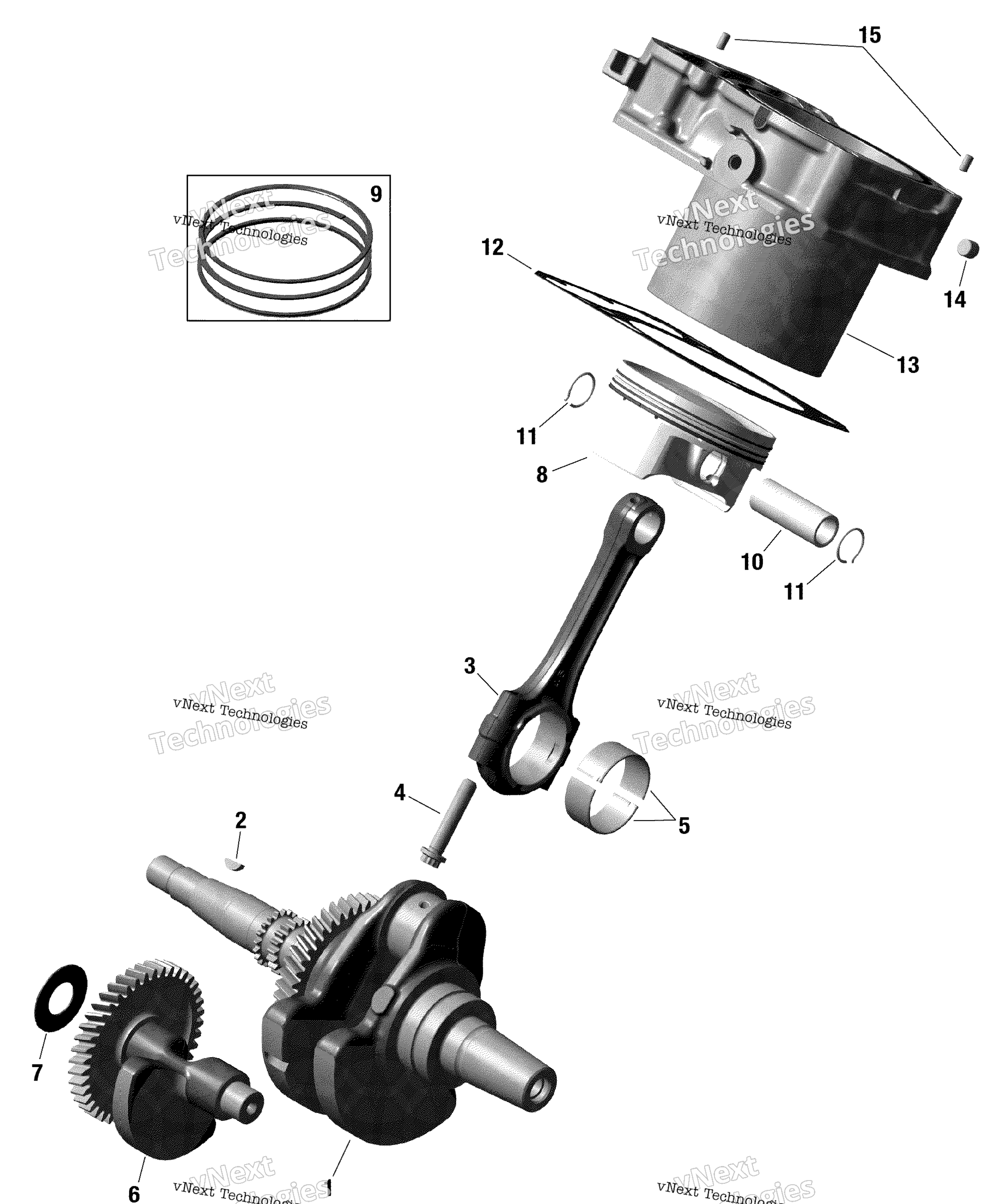 Rotax Crankshaft, Pistons и цилиндр