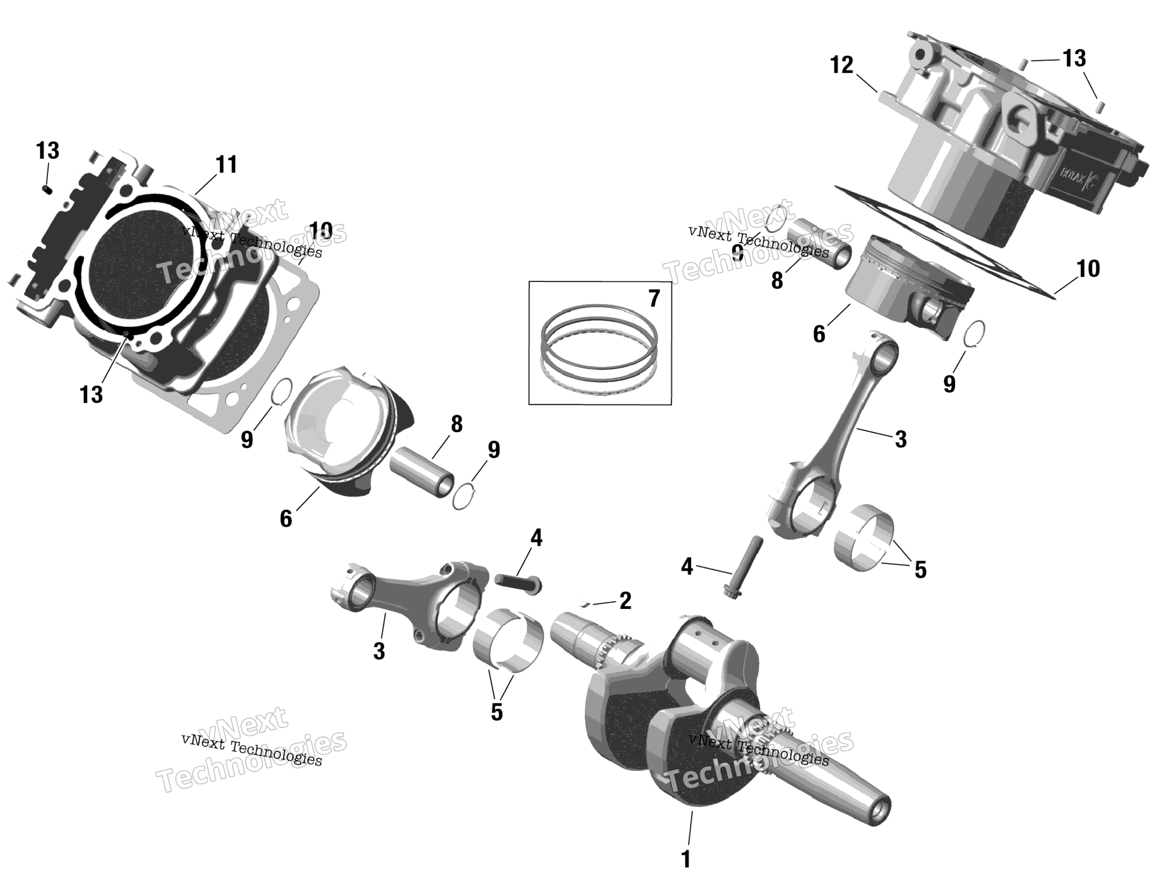 Rotax Crankshaft, Pistons и цилиндр