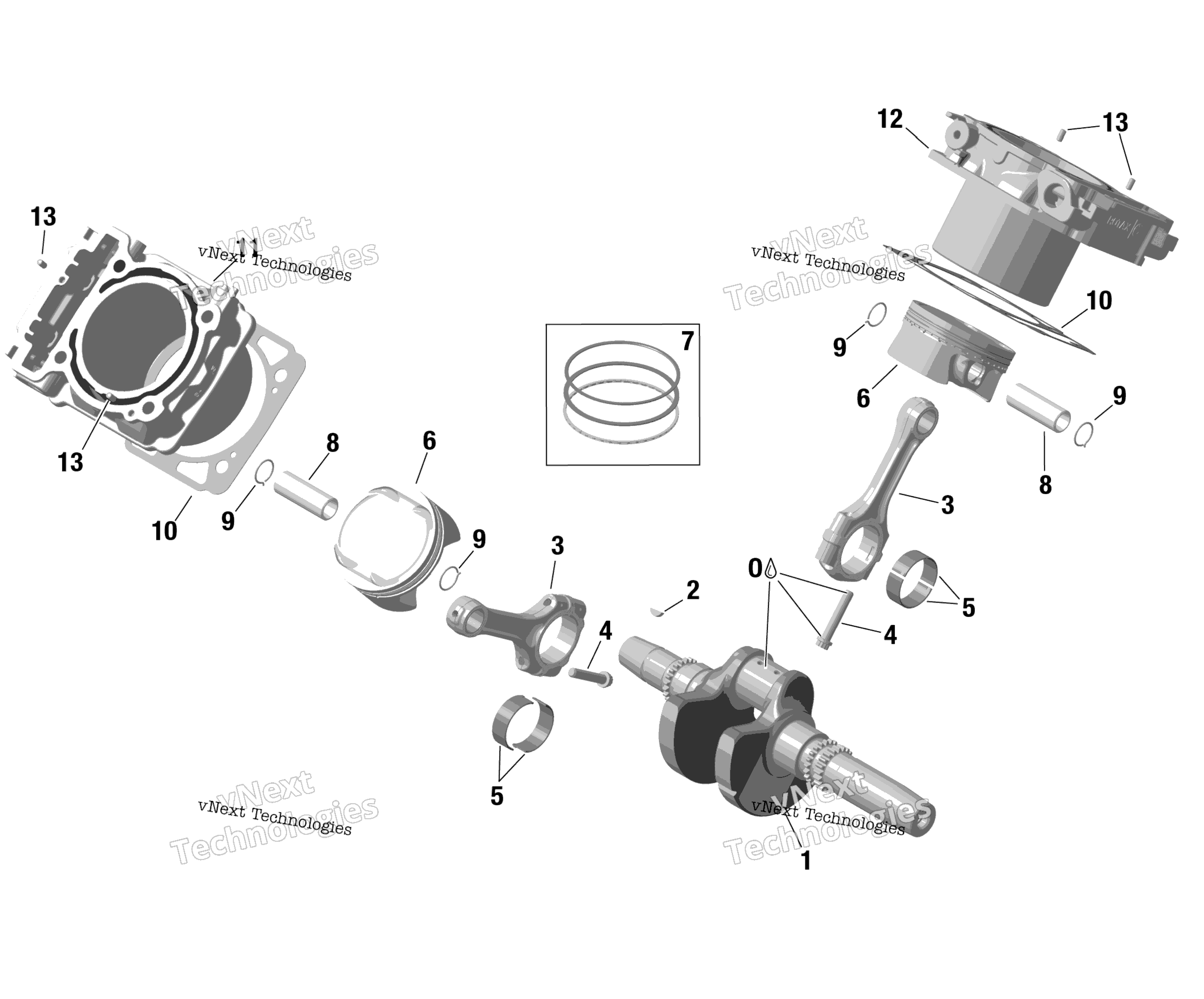 Rotax Crankshaft, Pistons и цилиндр