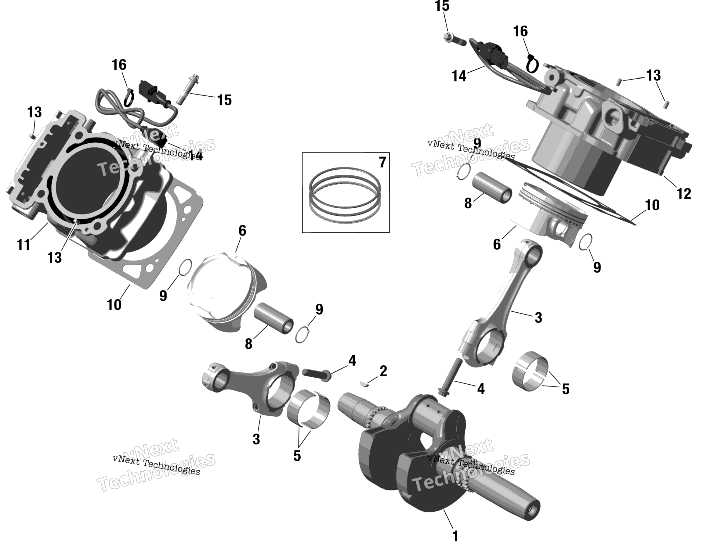 Rotax Crankshaft, Pistons и цилиндр
