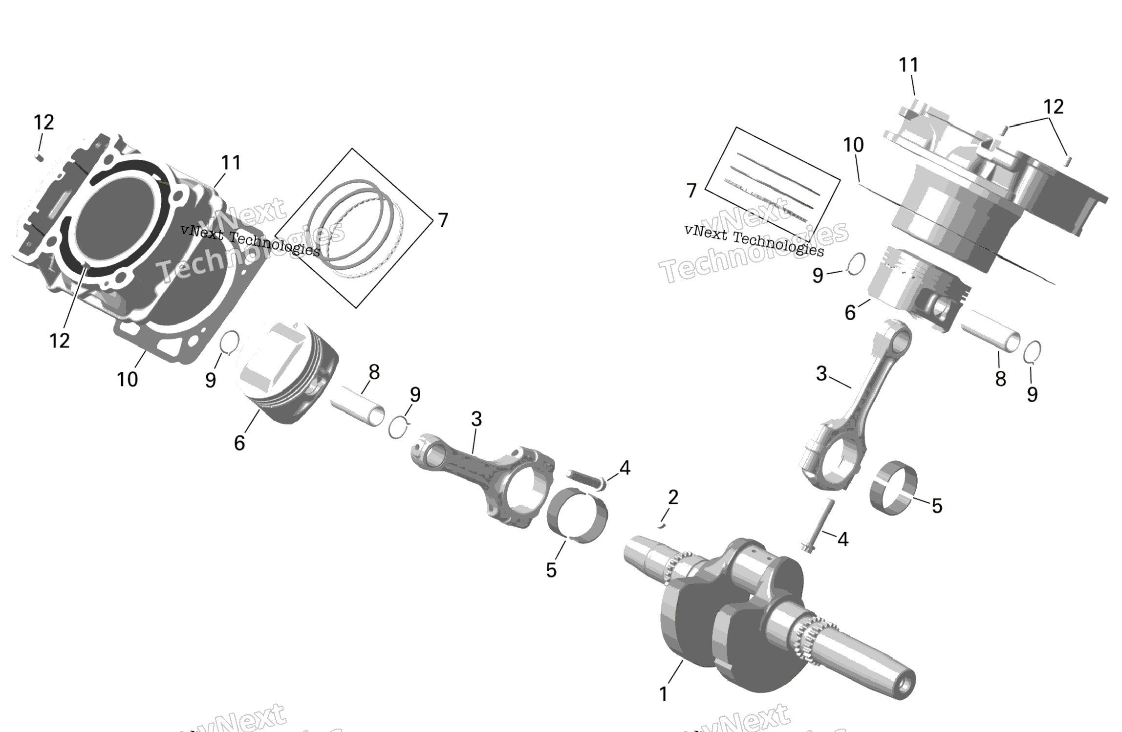 Rotax Crankshaft, Pistons и цилиндр