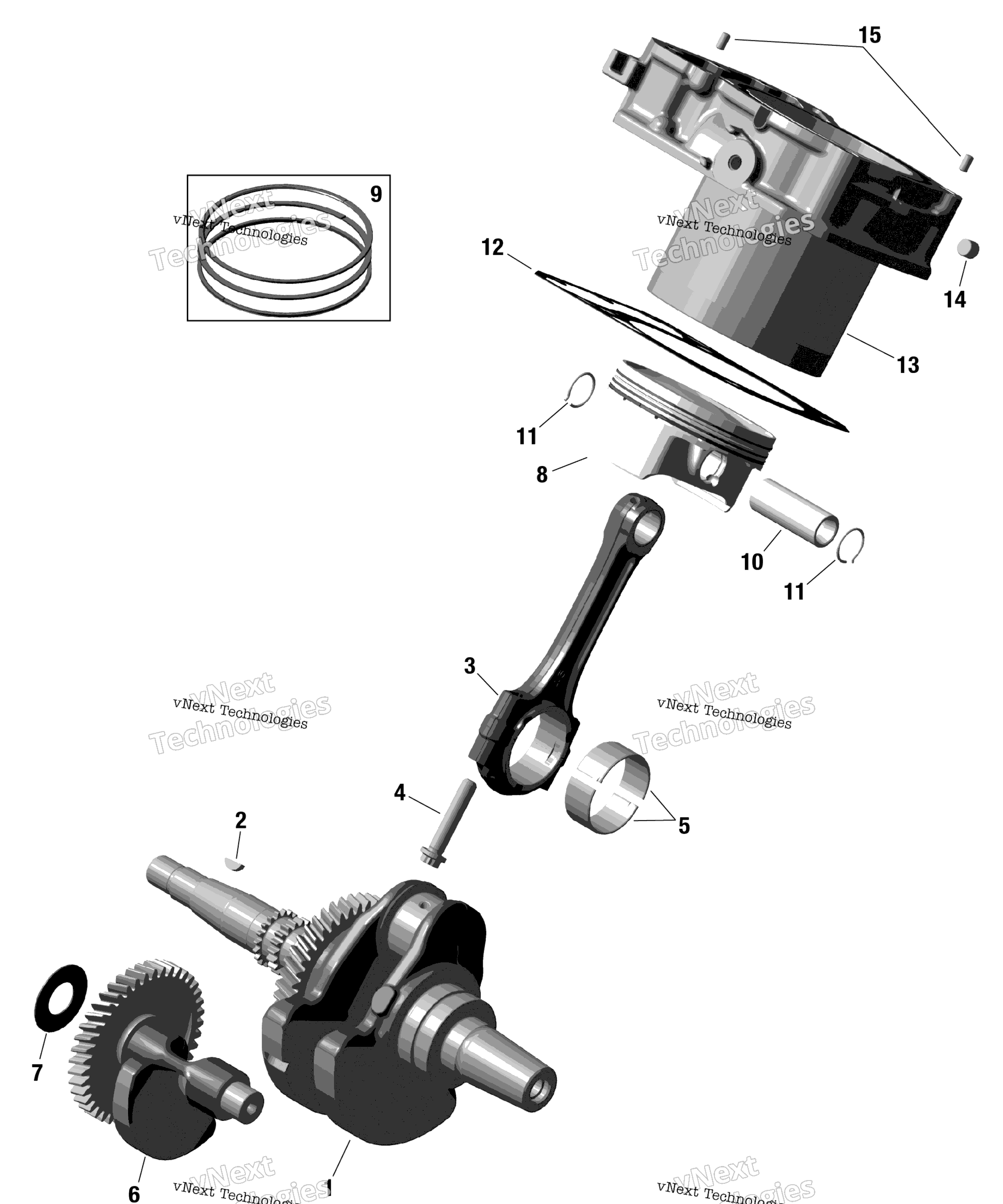 Rotax Crankshaft, Pistons и цилиндр