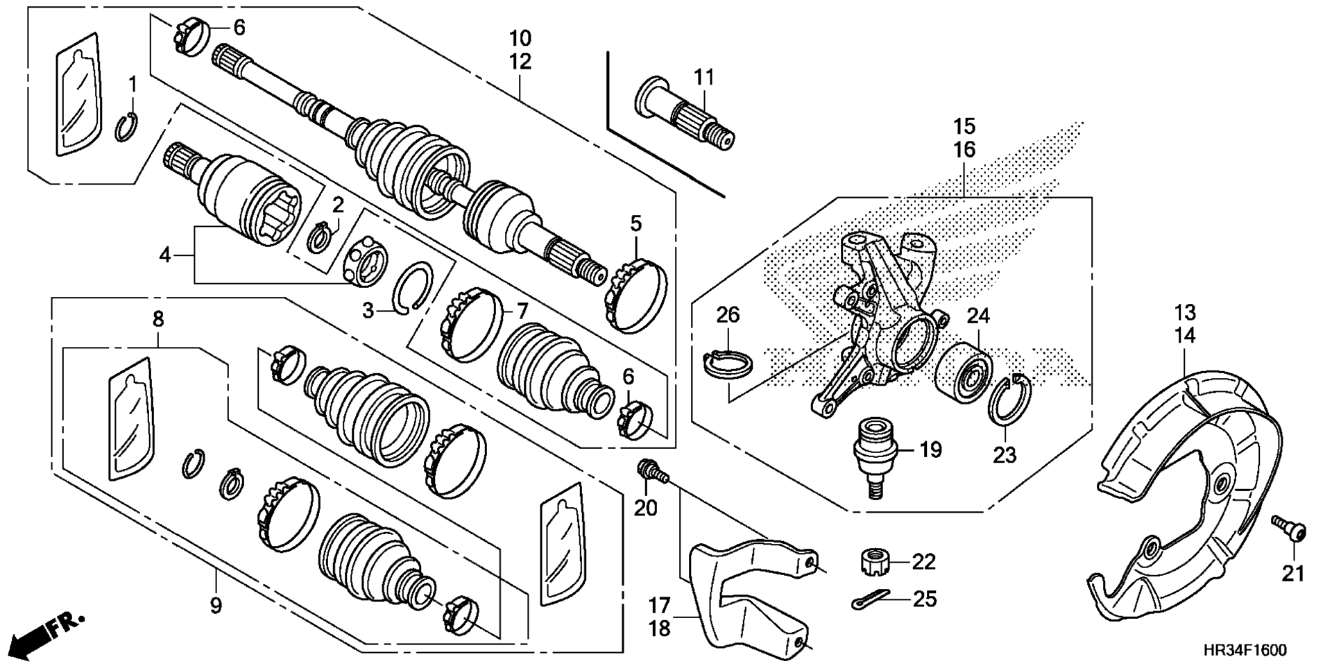 Передняя часть KNUCKLE / FRONT DRIVE SHAFT