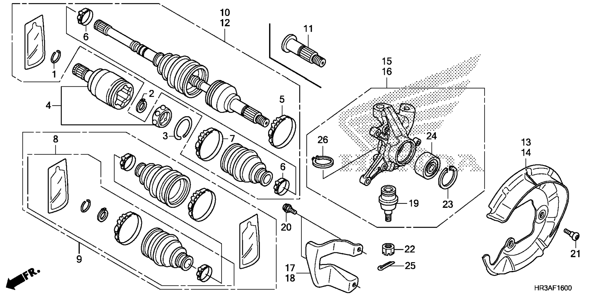 Передняя часть KNUCKLE / FRONT DRIVE SHAFT