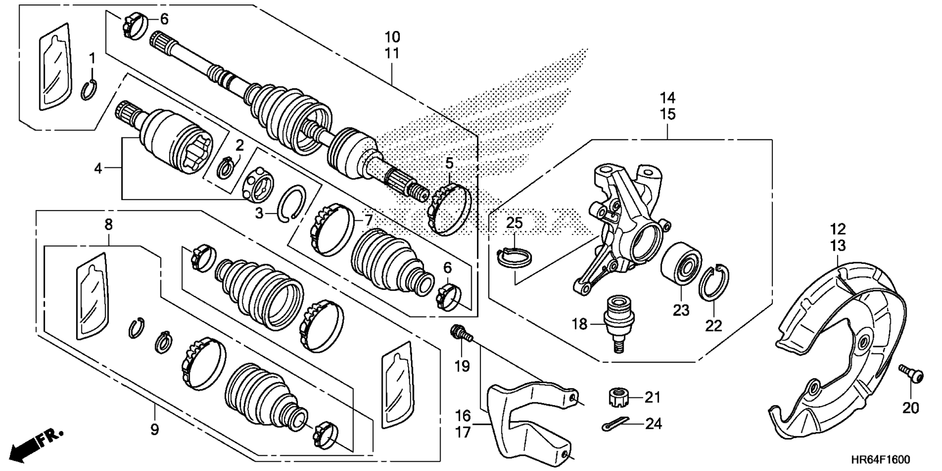 Передняя часть KNUCKLE / FRONT DRIVE SHAFT