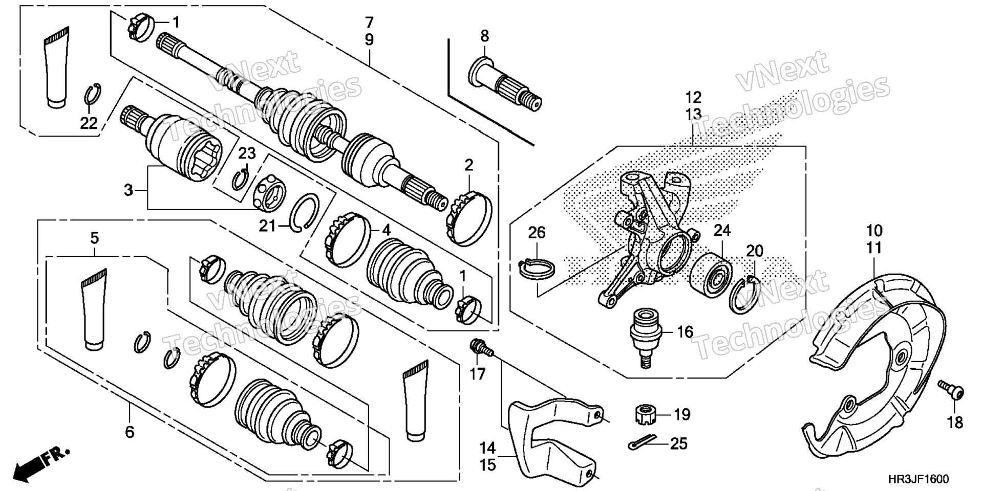 Передняя часть KNUCKLE / FRONT DRIVE SHAFT