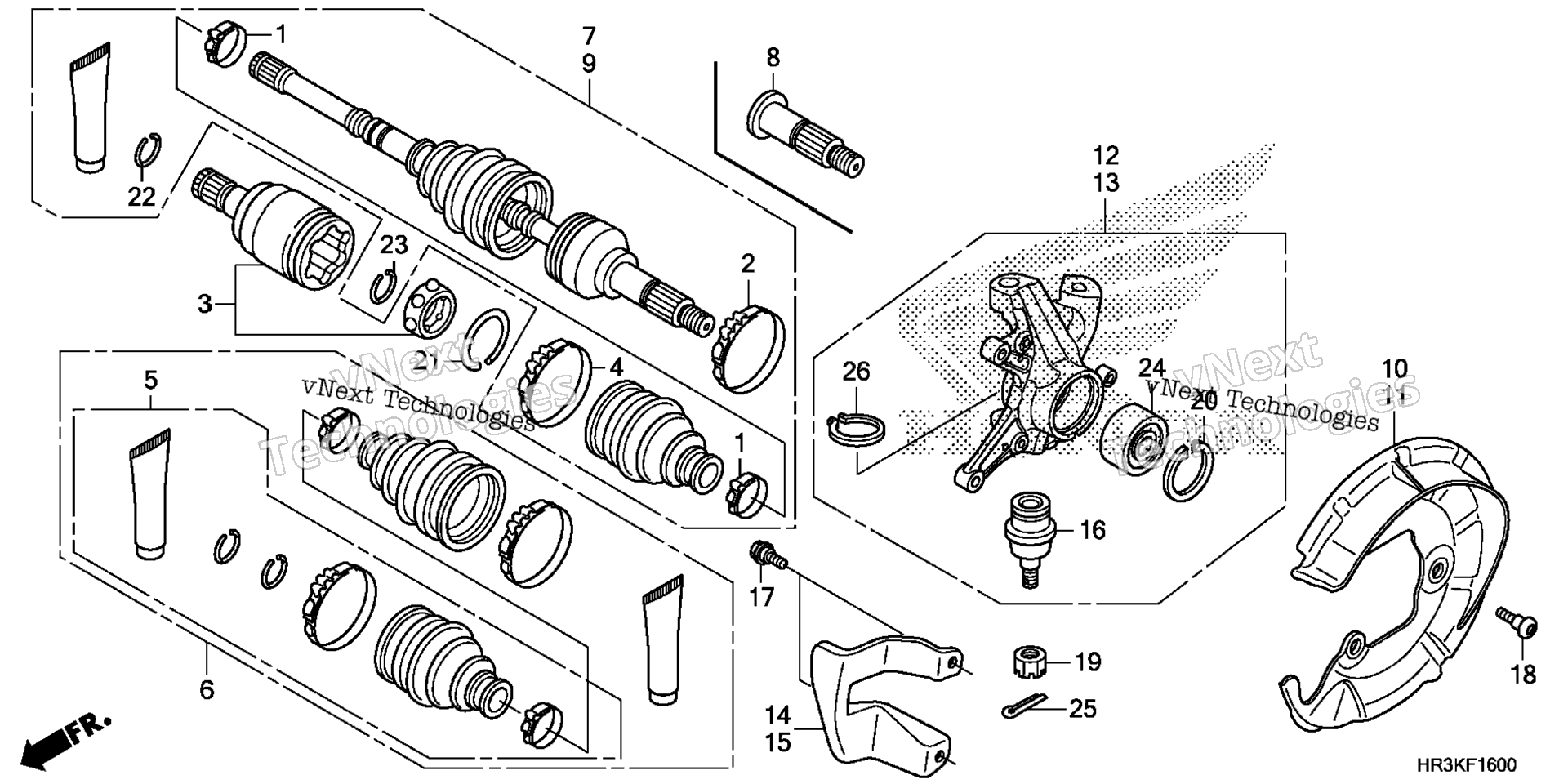 Передняя часть KNUCKLE / FRONT DRIVE SHAFT