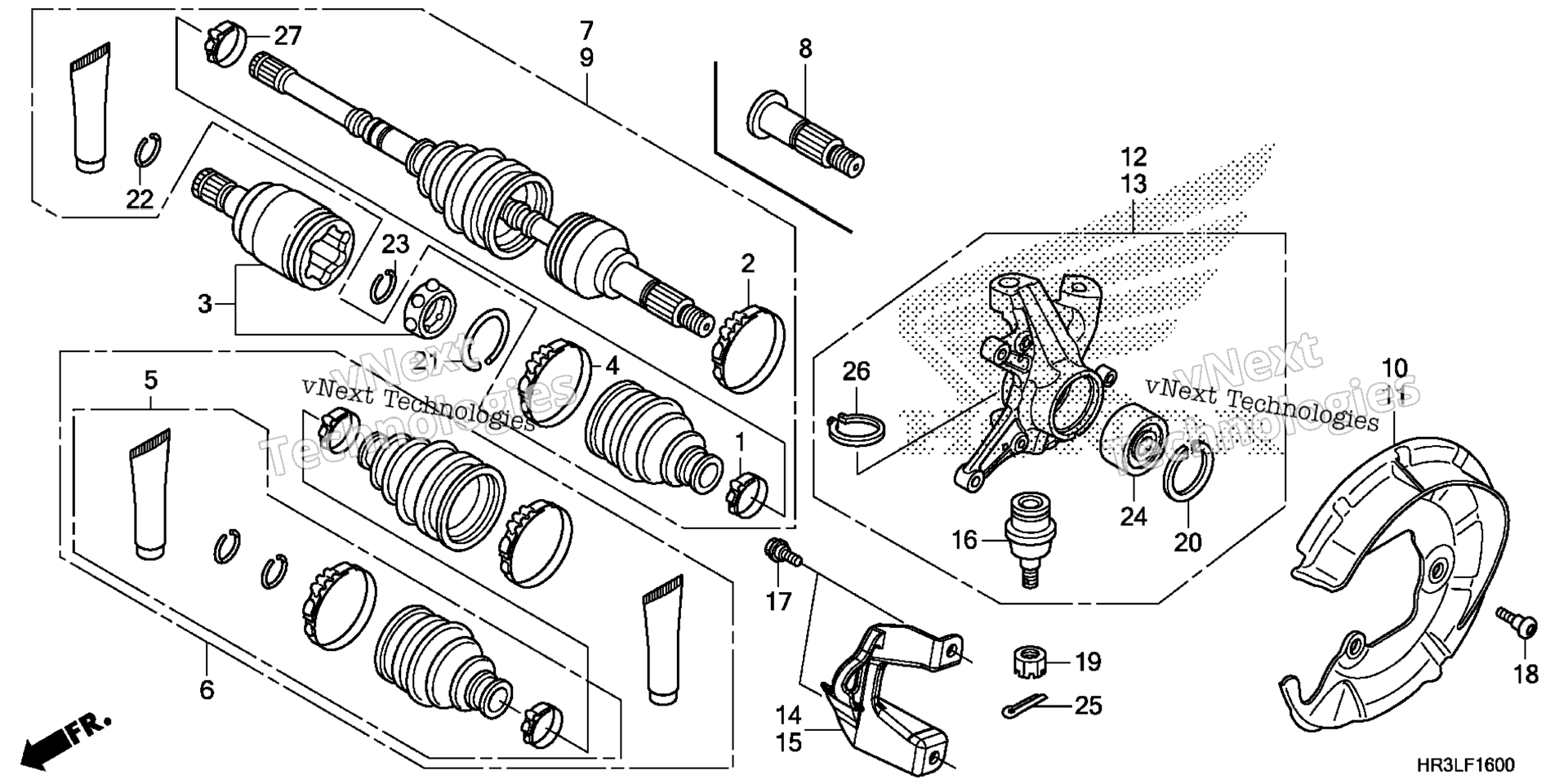 Передняя часть KNUCKLE / FRONT DRIVE SHAFT