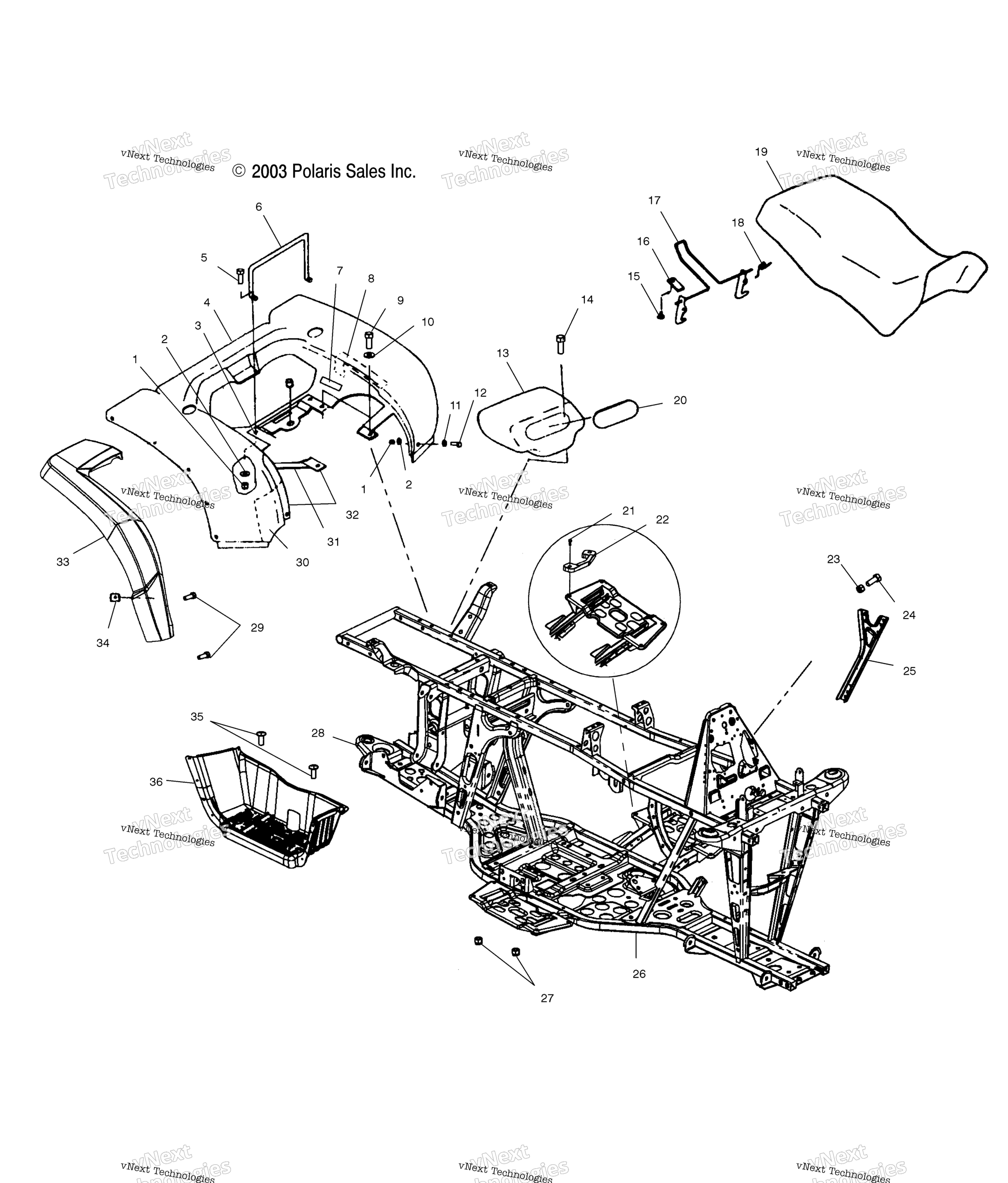 Задняя часть Cab/Seat/Main Frame