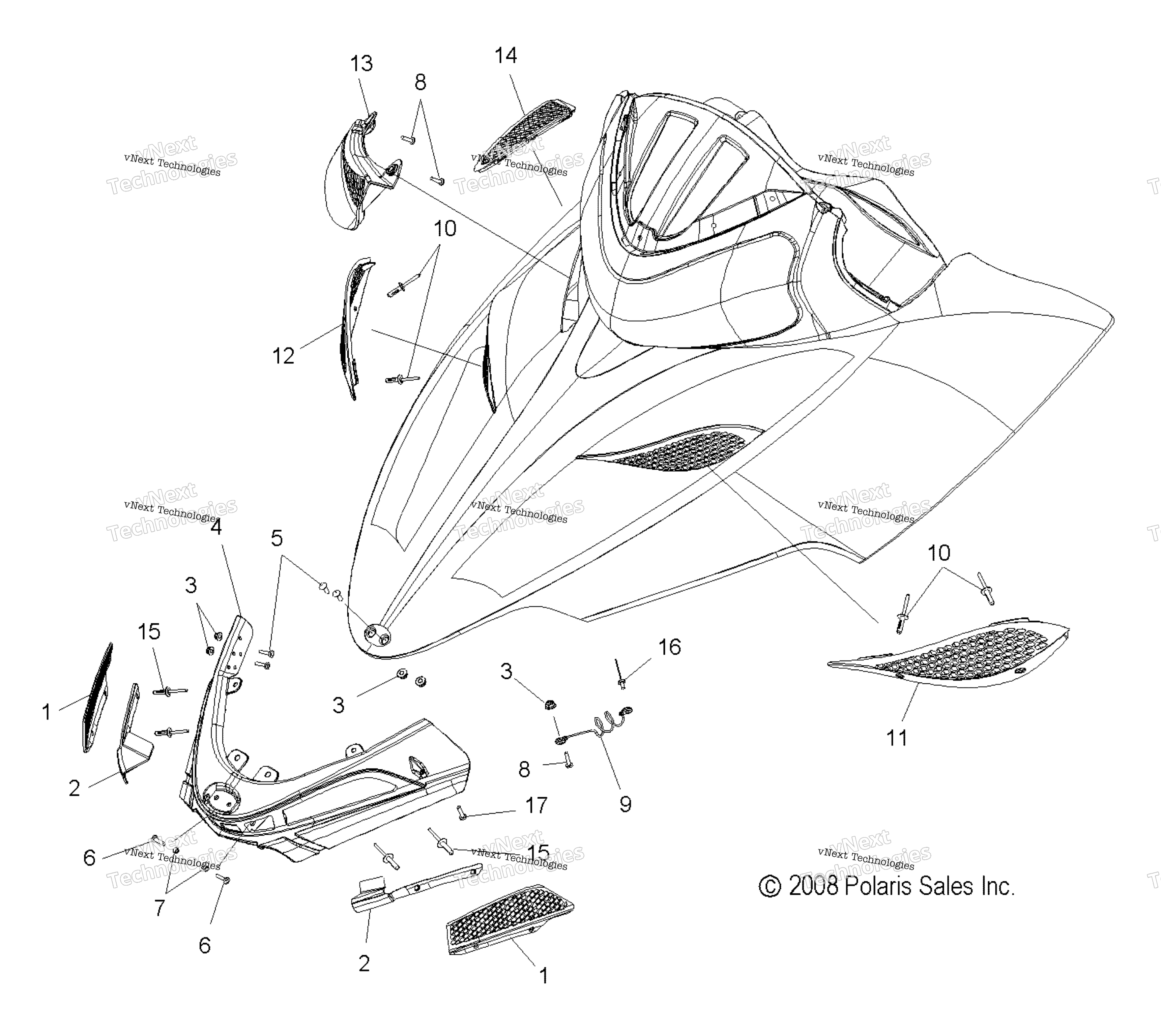 Body, капот Screens & Hinge Asm
