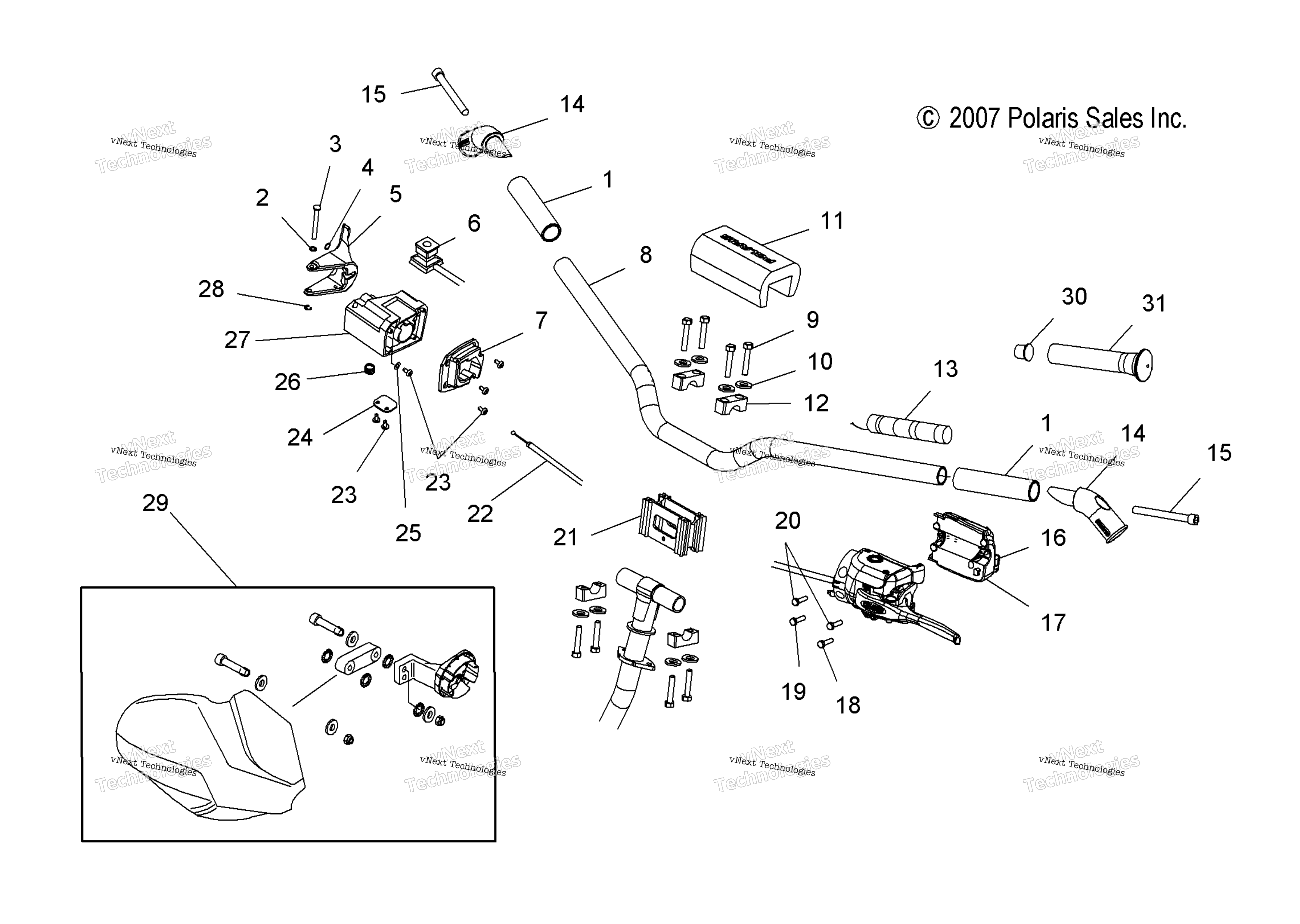 Steering, руль & Throttle Asm. ( Dragon) S08pb6 / Pb7 / Pp6 / Pp7 All Options (49Snowhandlebar08cfi)