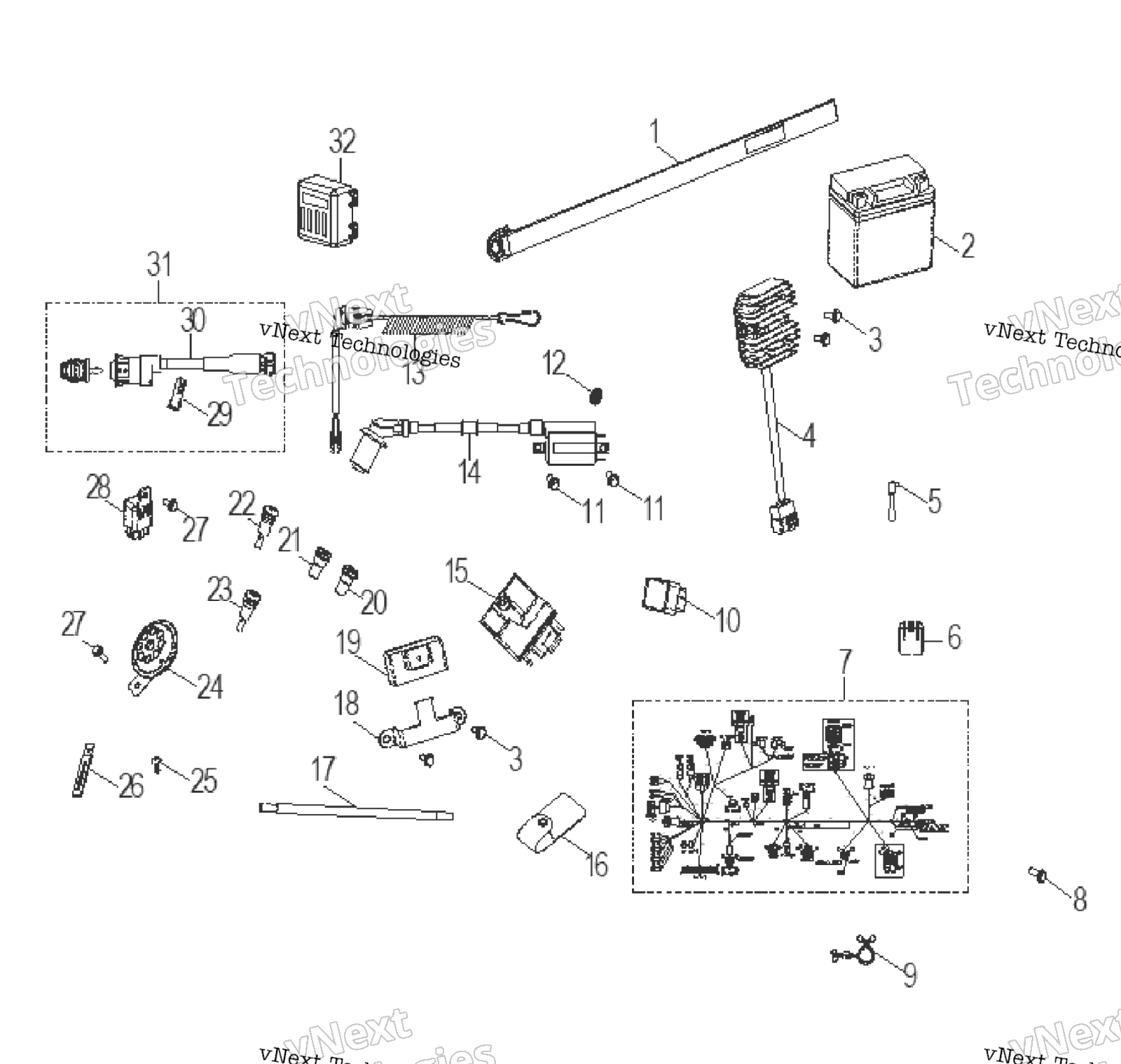 Electrical, Switches, жгут & Indicators